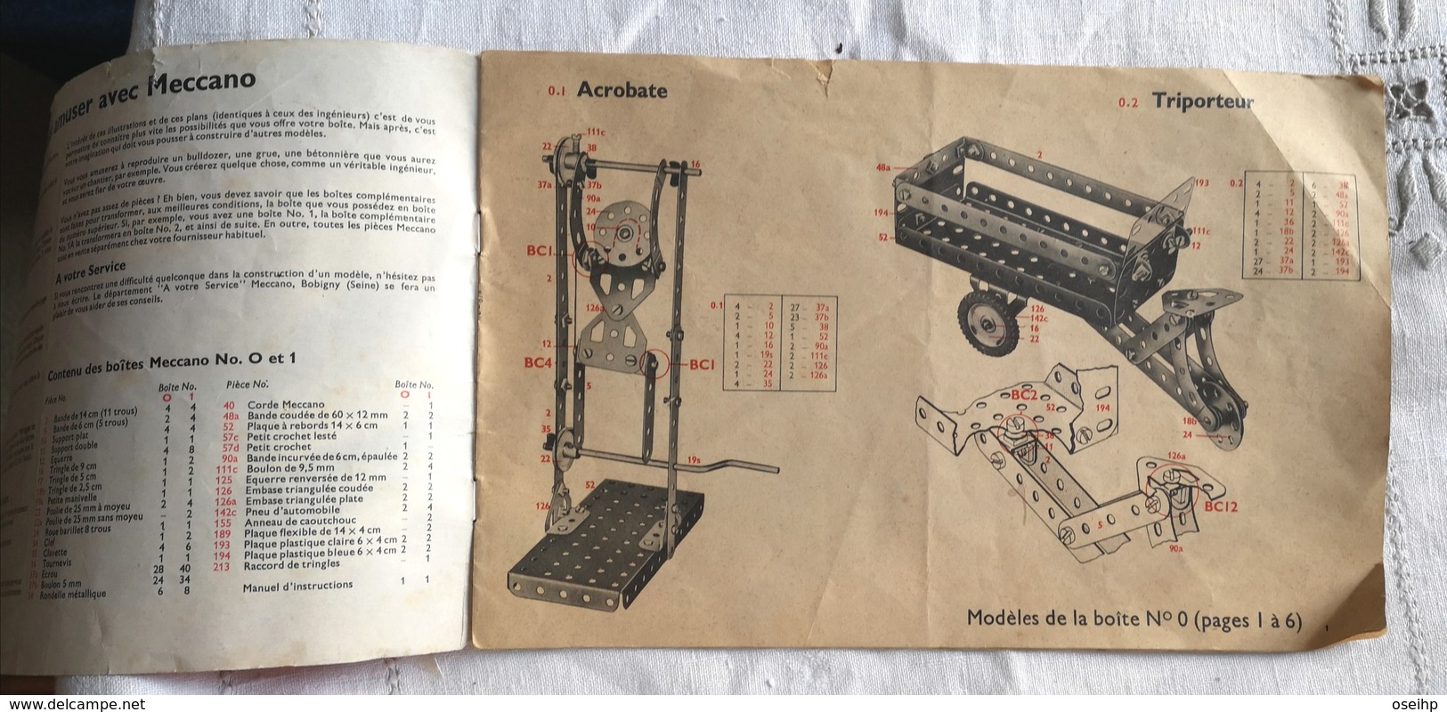 Ancien Manuel D'instruction  MECCANO Boite 0 Et 1 Jouet Construction - Autres & Non Classés