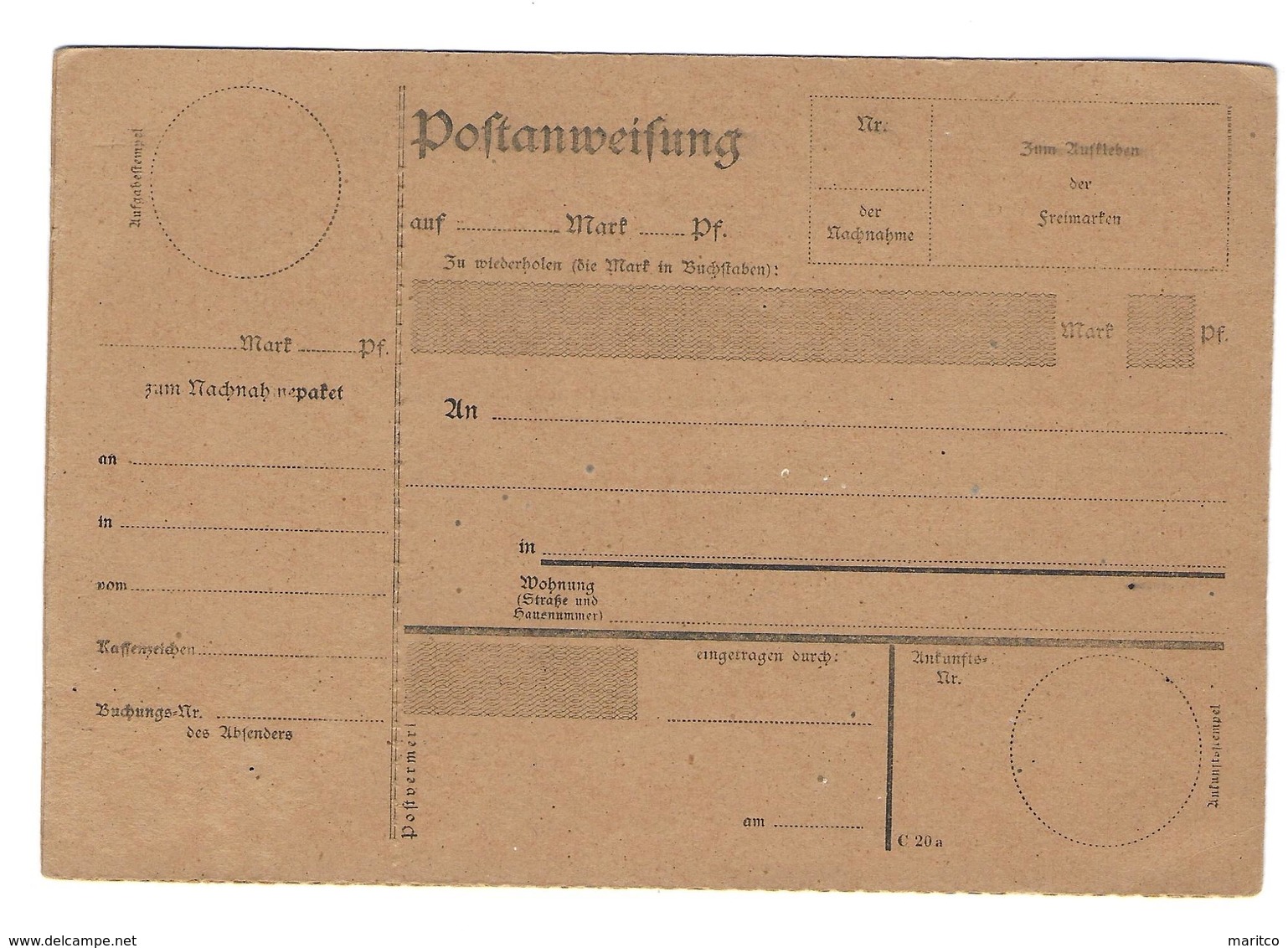 Deutsches Reich Postformular Paketkarte / Postanweisung - Altri & Non Classificati