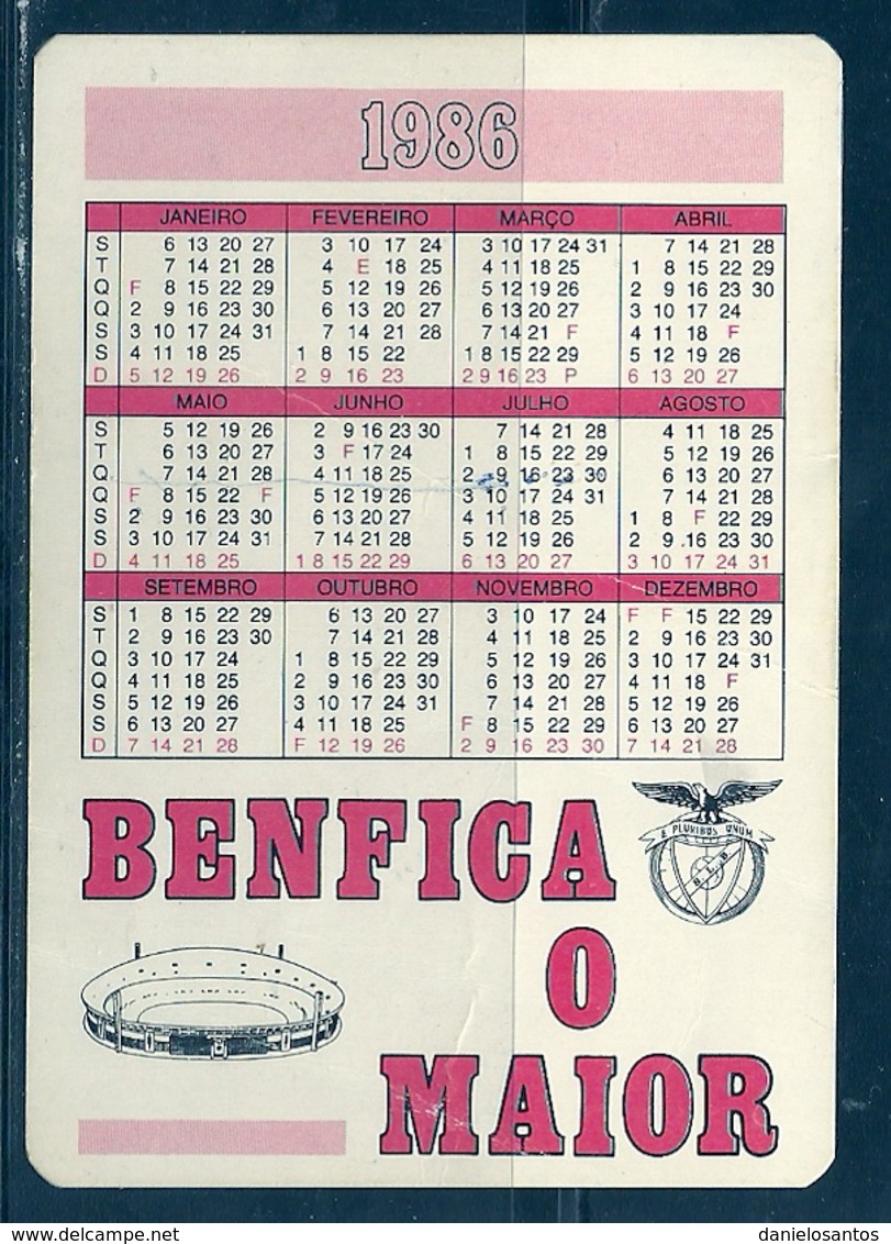 1986 Pocket Calendar Calandrier Calendario Portugal Futebol Soccer Sport Lisboa E Benfica SLB Pietra - Grand Format : 1981-90