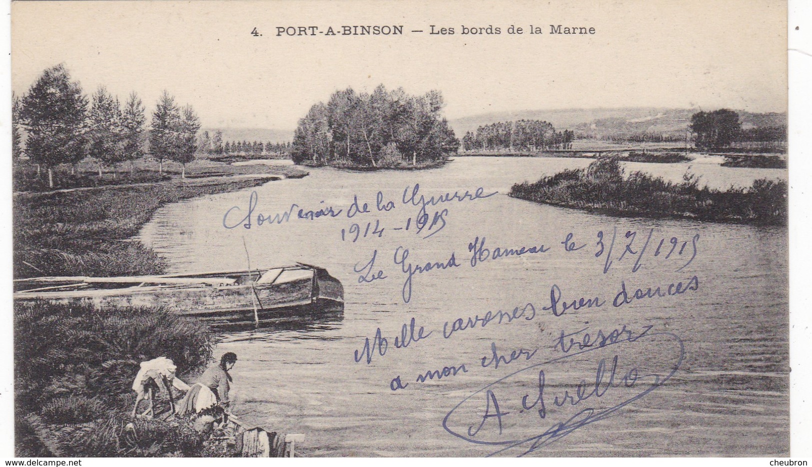 51 LE GRAND HAMEAU (ENVOYÉ DU) . PORT A BINSON. LES BORDS DE LA MARNE. LAVANDIERES.+ TEXTE MILITARIA DU 3/7/1915 - War 1914-18