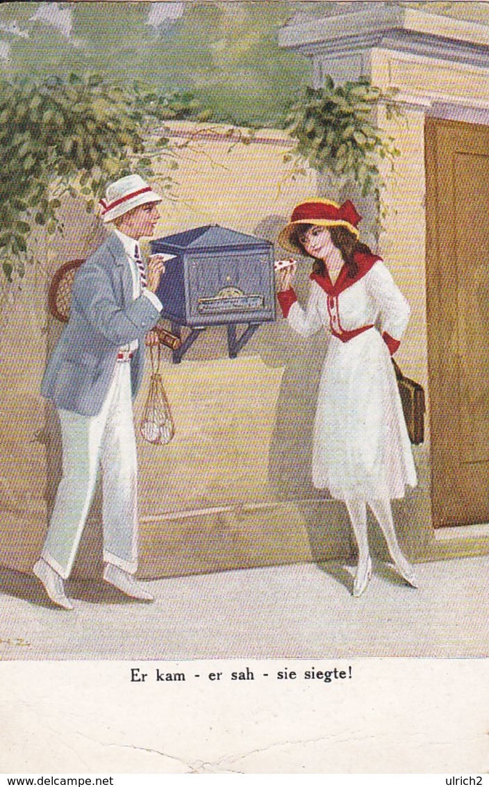 AK Er Kam - Er Sah - Er Siegte - Junges Paar Am Briefkasten - Post - Ca. 1920 (47775) - Poste & Facteurs