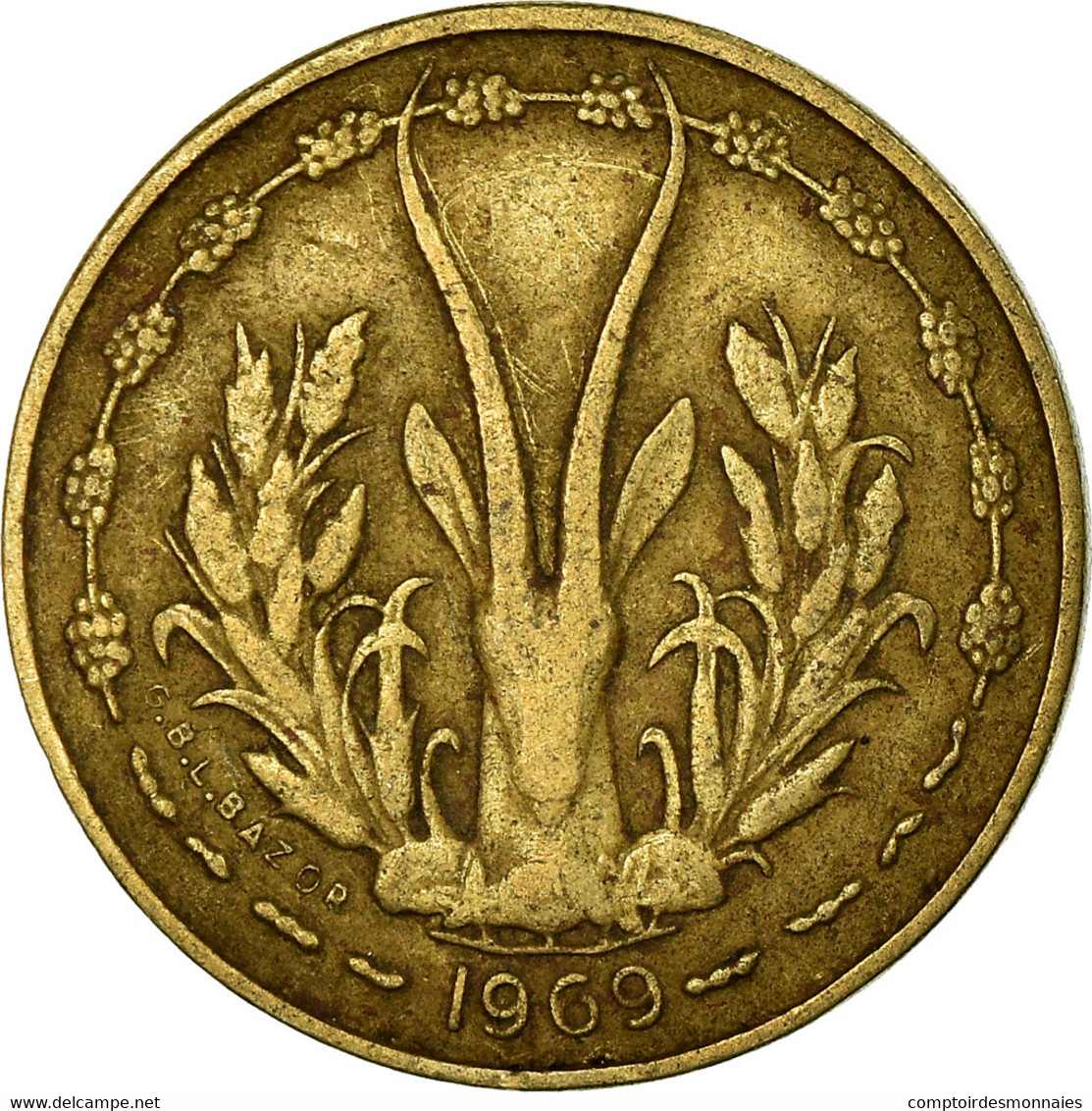 Monnaie, West African States, 5 Francs, 1969, TB+, Aluminum-Nickel-Bronze, KM:2a - Côte-d'Ivoire