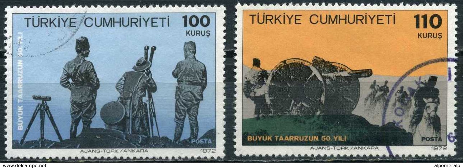 Turkey 1972 - Mi. 2264-65 O, 50th Anniversary Of The Great Offensive - Gebraucht