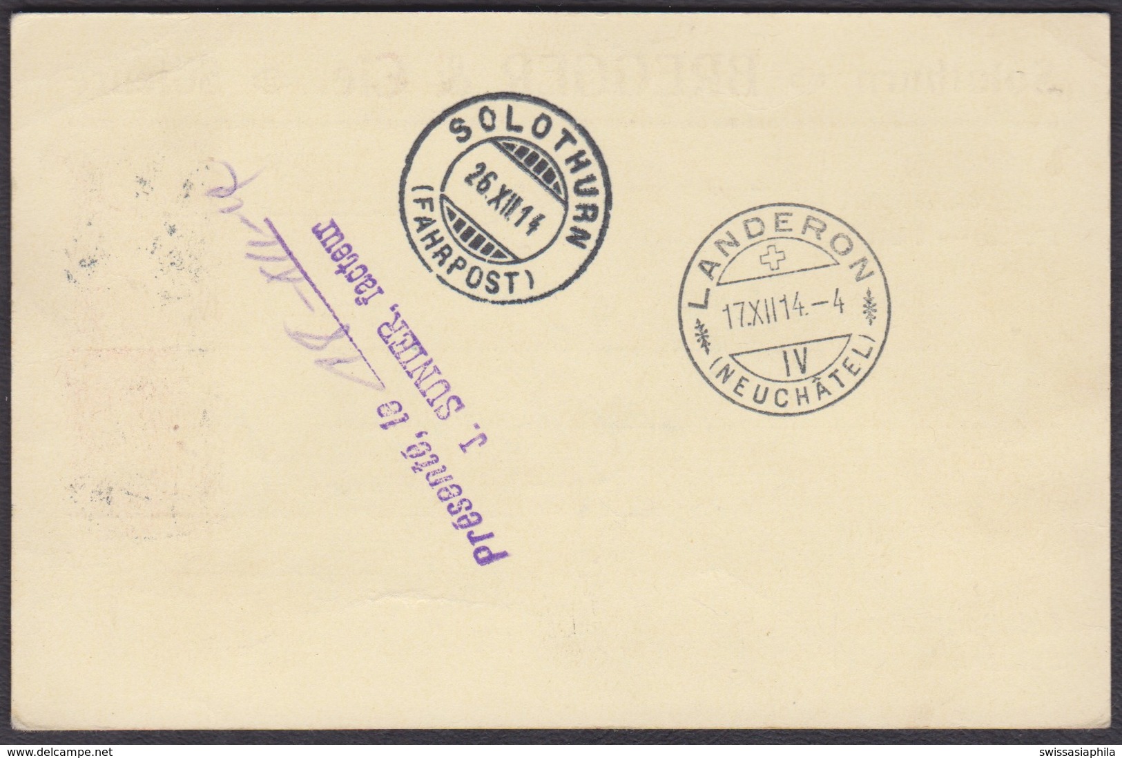 SO   SOLOTHURN - LANDERON  /  SCHOENE NACHNAHME 1914 - Briefe U. Dokumente