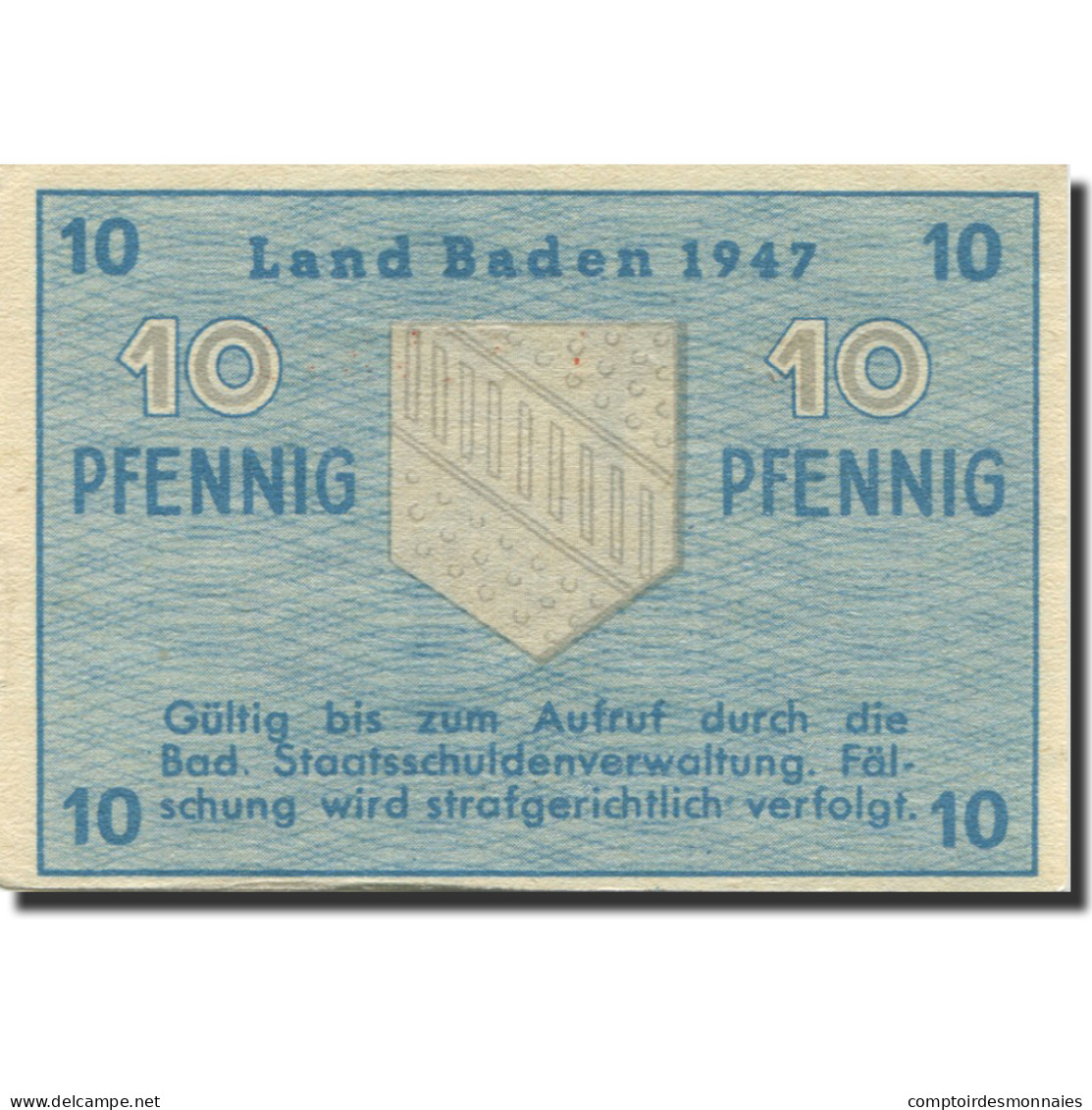 Billet, Allemagne, Baden, 10 Pfennig, 1947, KM:S1002a, SUP - Altri & Non Classificati