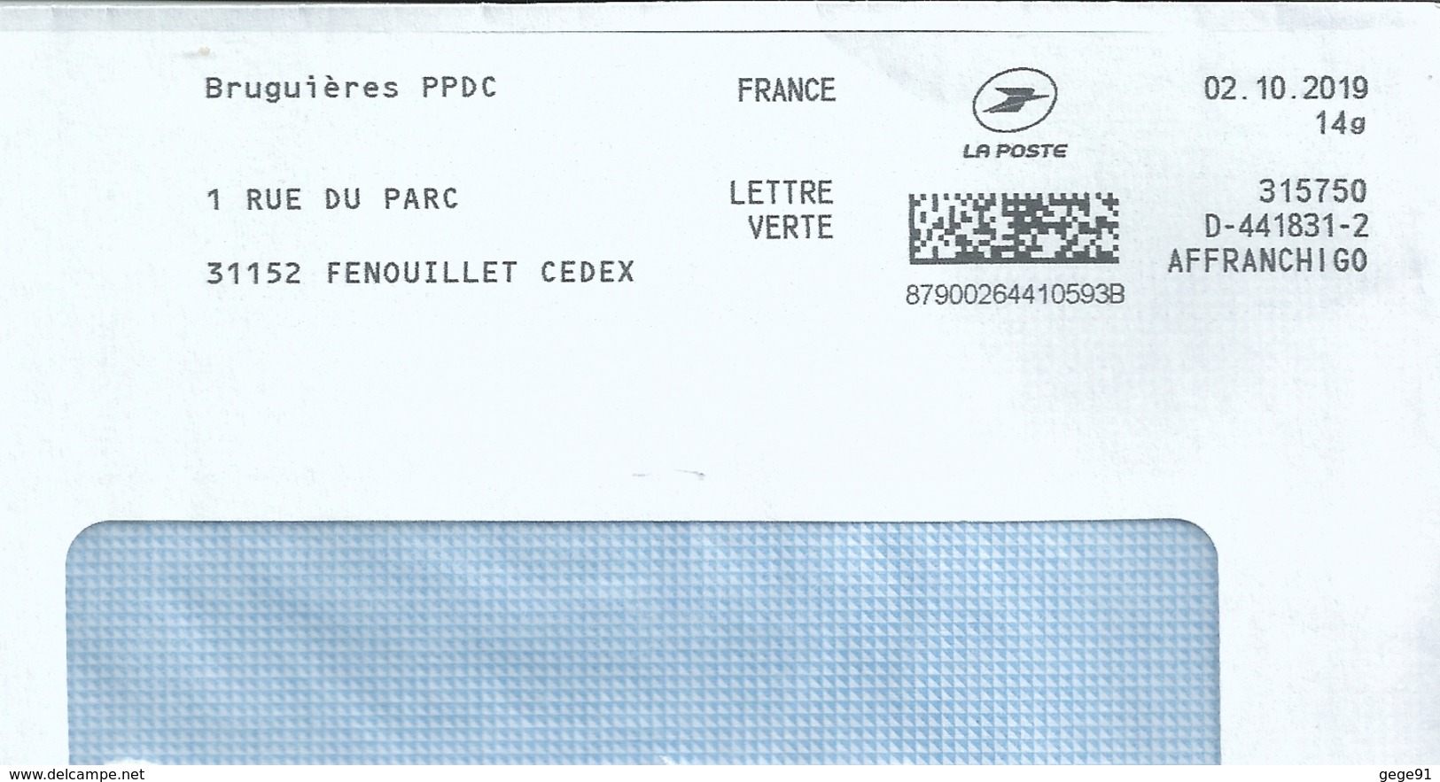 Ema Pitney Bowes Affranchigo - Service D'affranchissement De La Poste - Bruguières PPDC - Enveloppe Entière - Affrancature Meccaniche Rosse (EMA)