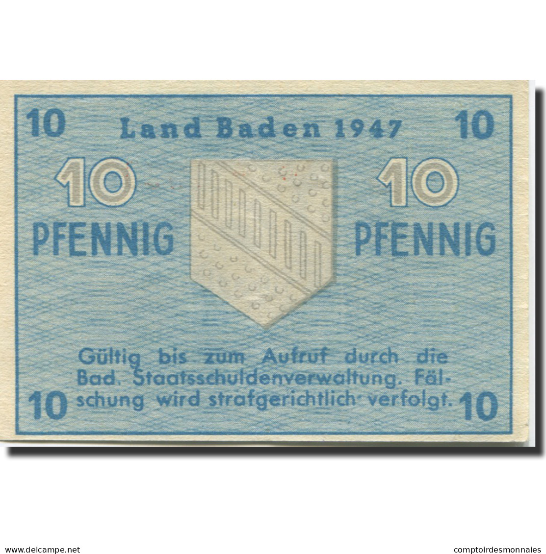 Billet, Allemagne, Baden, 10 Pfennig, 1947, KM:S1002a, SPL - Autres & Non Classés