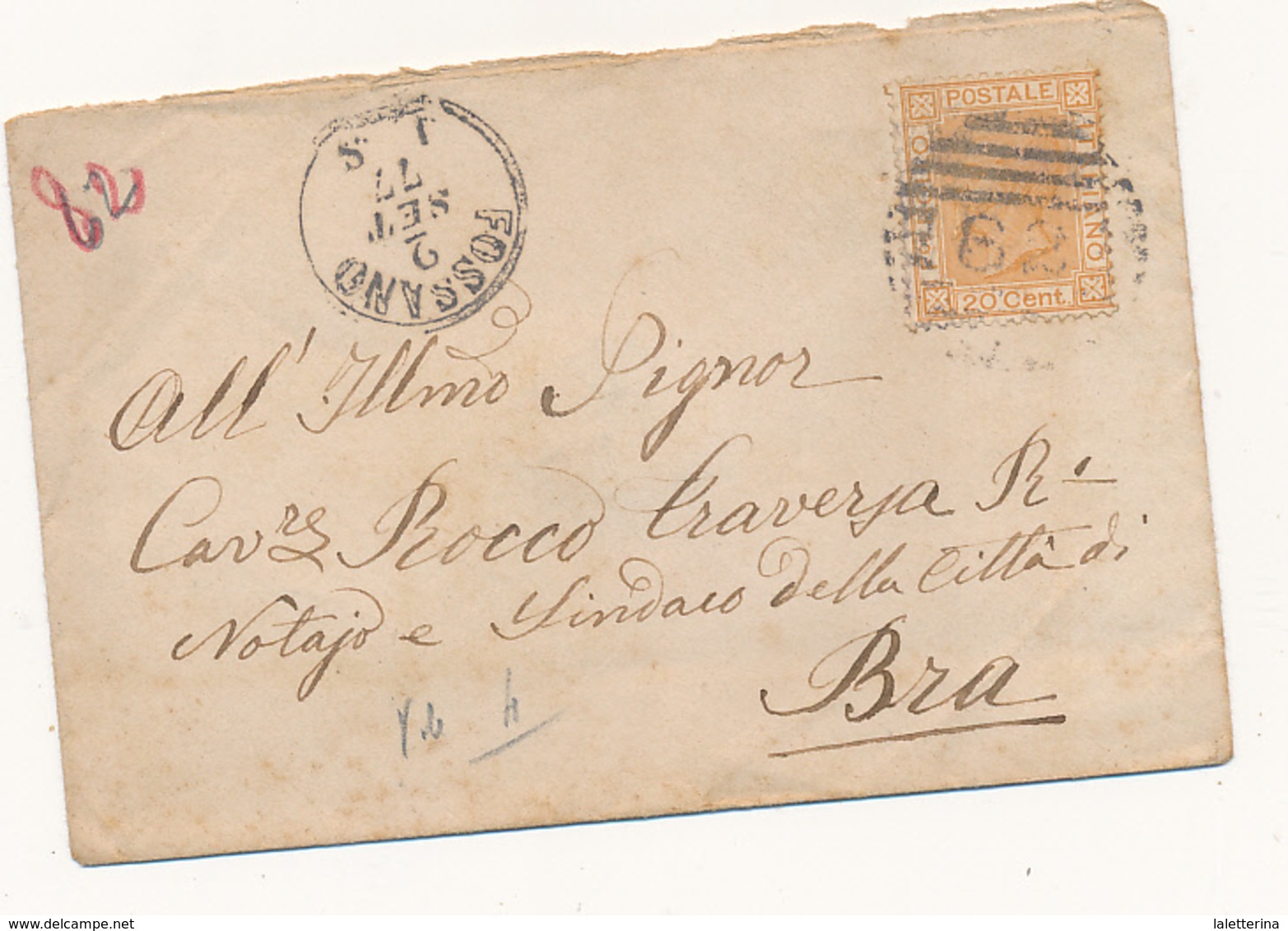 1877 FOSSANO CERCHIO PICCOLO +  NUMERALE A SBARRE - Poststempel