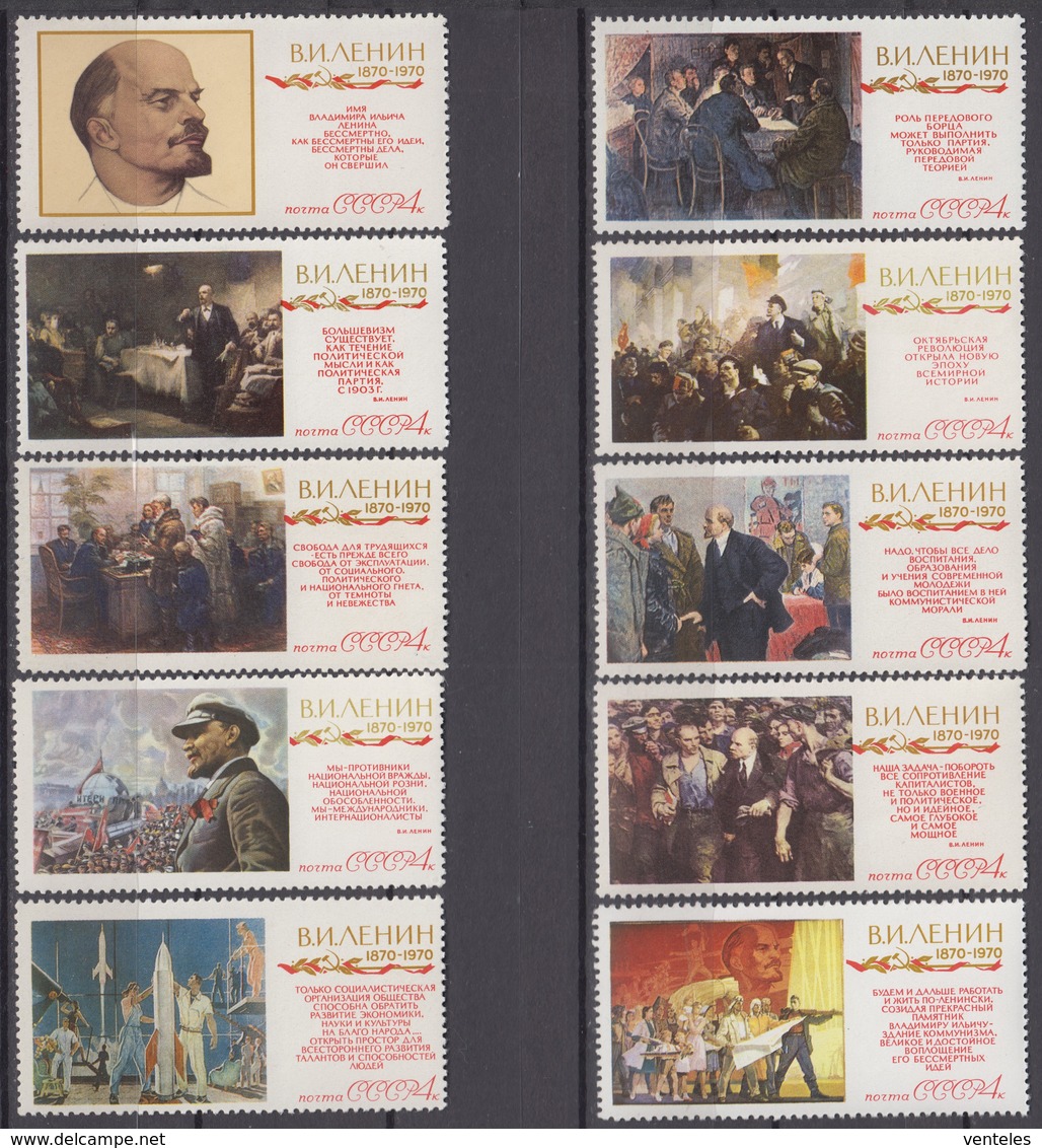 Russia, USSR 01.01.1970 Mi # 3717-26, Lenin's Centenary (I), Paintings MNH OG - Unused Stamps