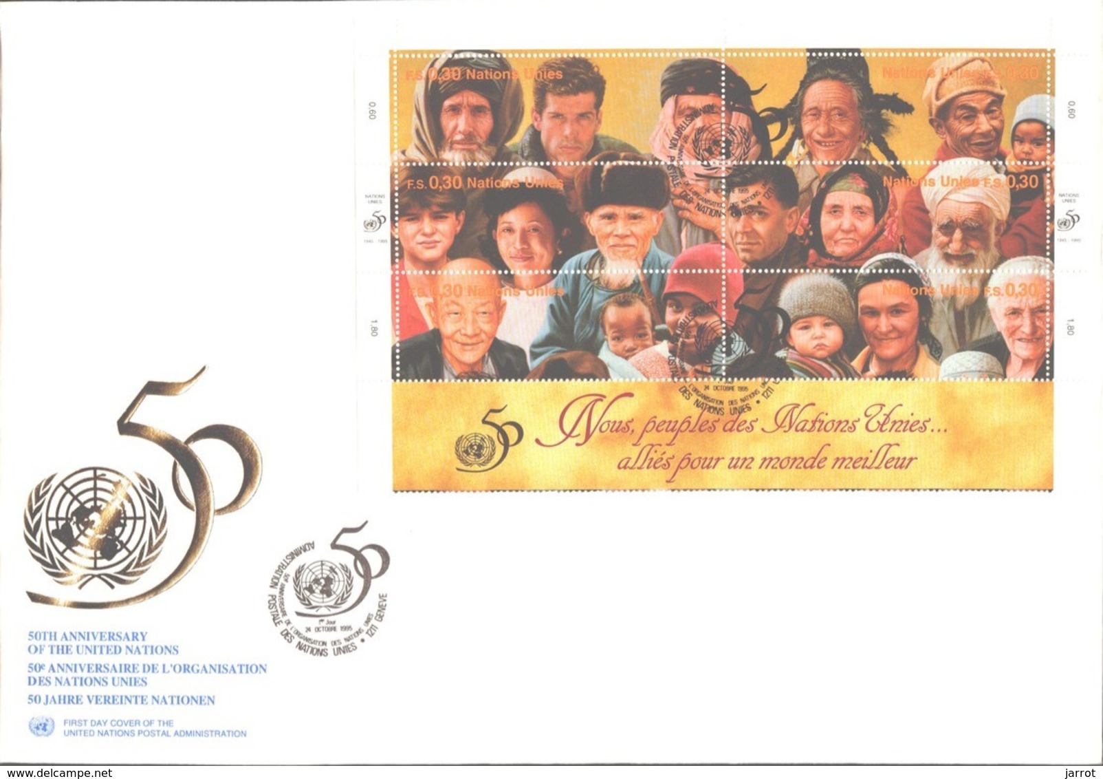 50eme Anniversaire Des Nations Unies 6 FDC NY680 à 691, GE293 à 304, Vienne 210 à 221 - Lots & Serien