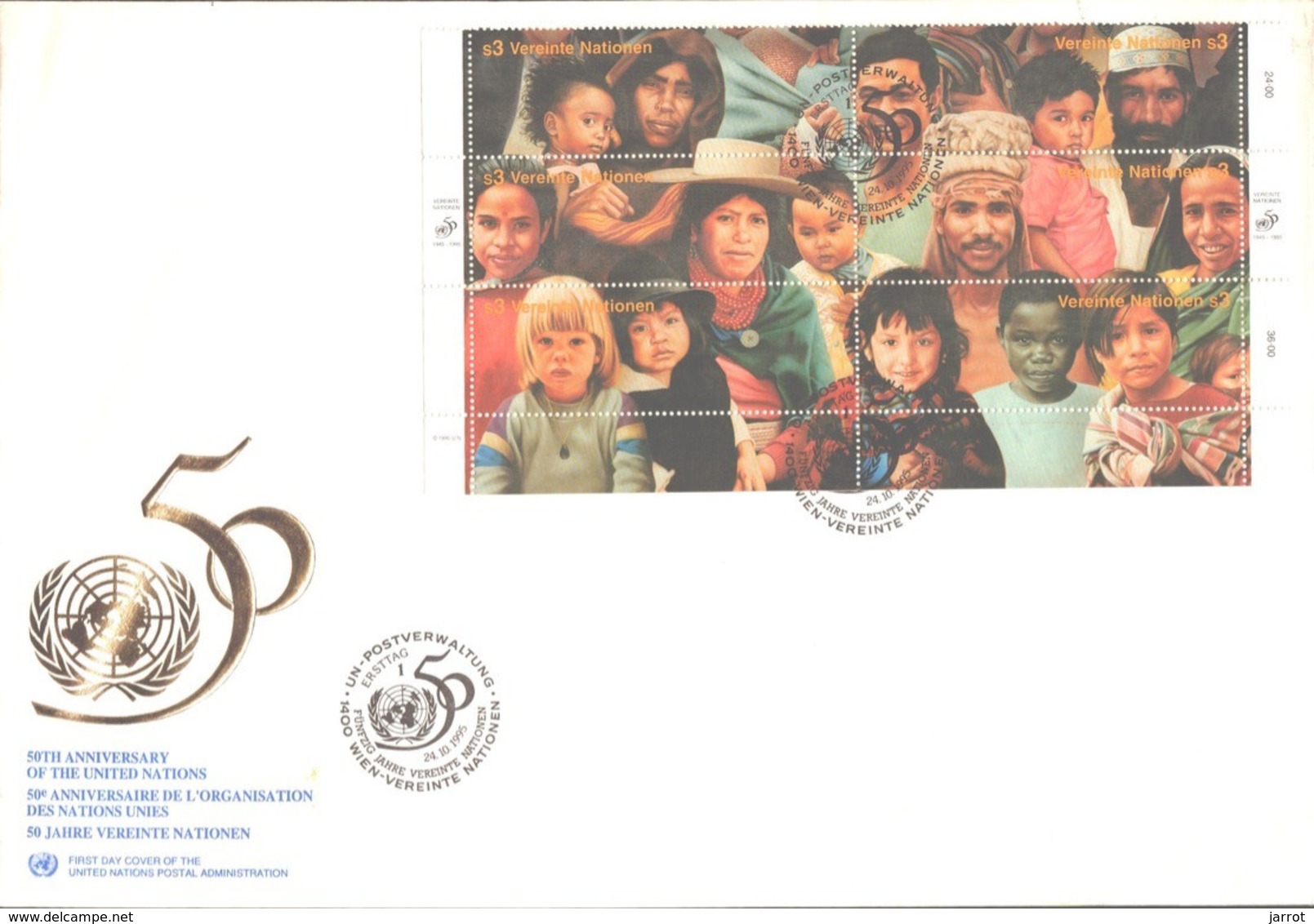 50eme Anniversaire Des Nations Unies 6 FDC NY680 à 691, GE293 à 304, Vienne 210 à 221 - Collections, Lots & Séries