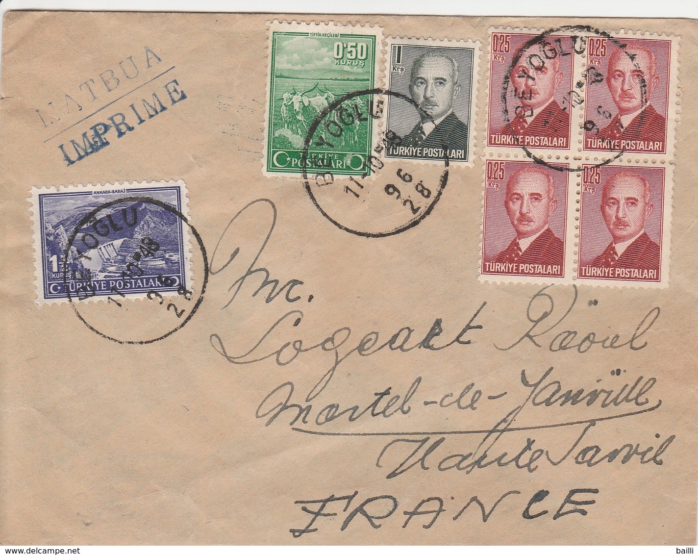 Turquie Lettre Pour La France 1948 - Covers & Documents