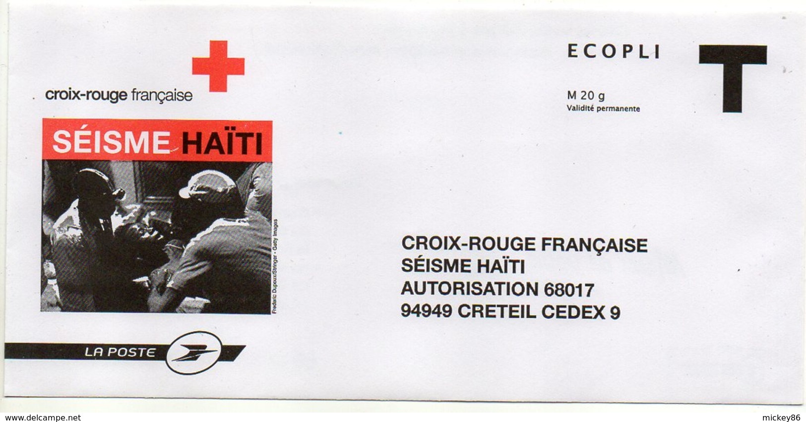 2010--Entier--Enveloppe T  Croix-Rouge -- SEISME  HAITI ---Neuf  -- Pub   LA POSTE ..............à Saisir - Karten/Antwortumschläge T