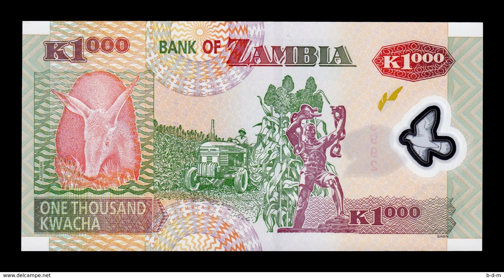 Zambia 1000 Kwacha Fish Eagle 2009 Pick 44g Polymer SC UNC - Zambie