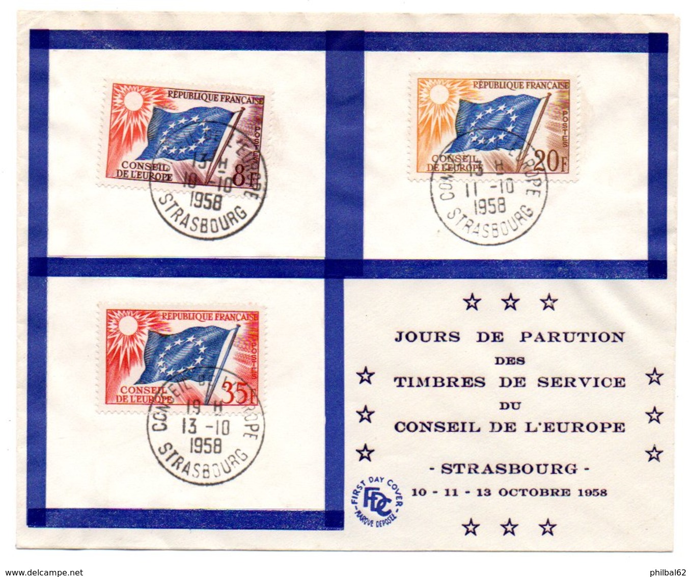 Enveloppe Premier Jour Des Timbres Conseil De L'Europe 1958. - 1958