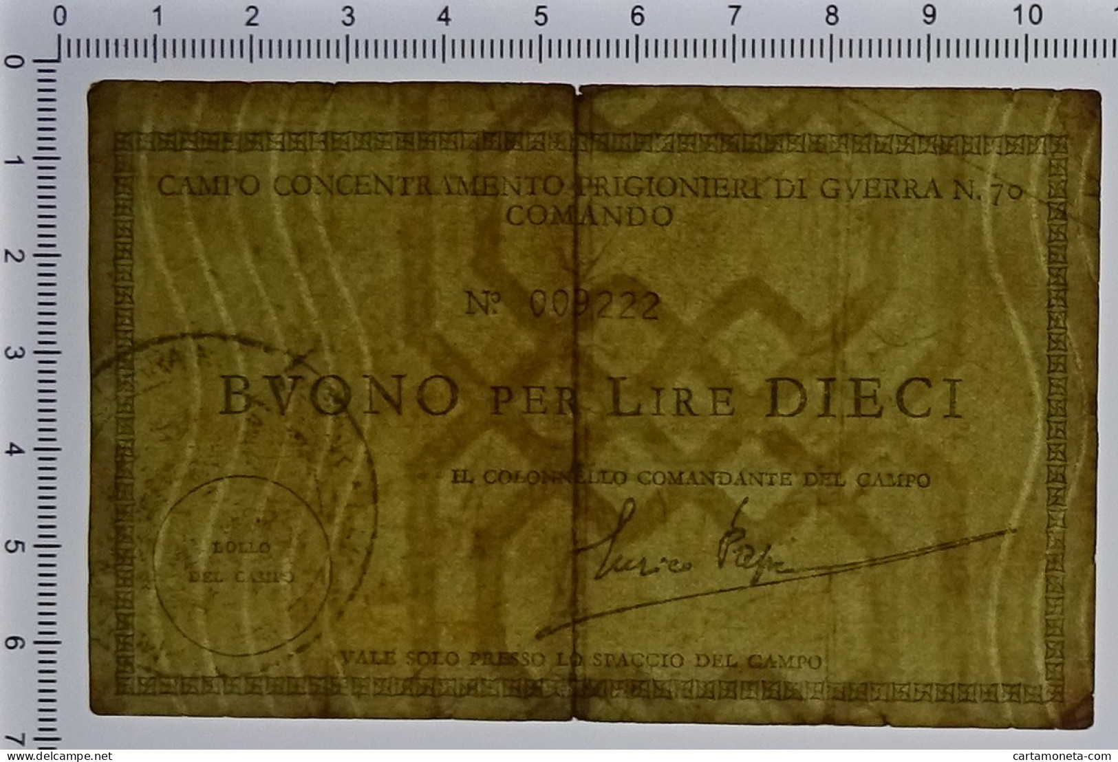 10 LIRE PRIGIONIERI GUERRA CAMPO DI CONCENTRAMENTO N 70 MONTE URANO 1939/1945 BB - Autres & Non Classés