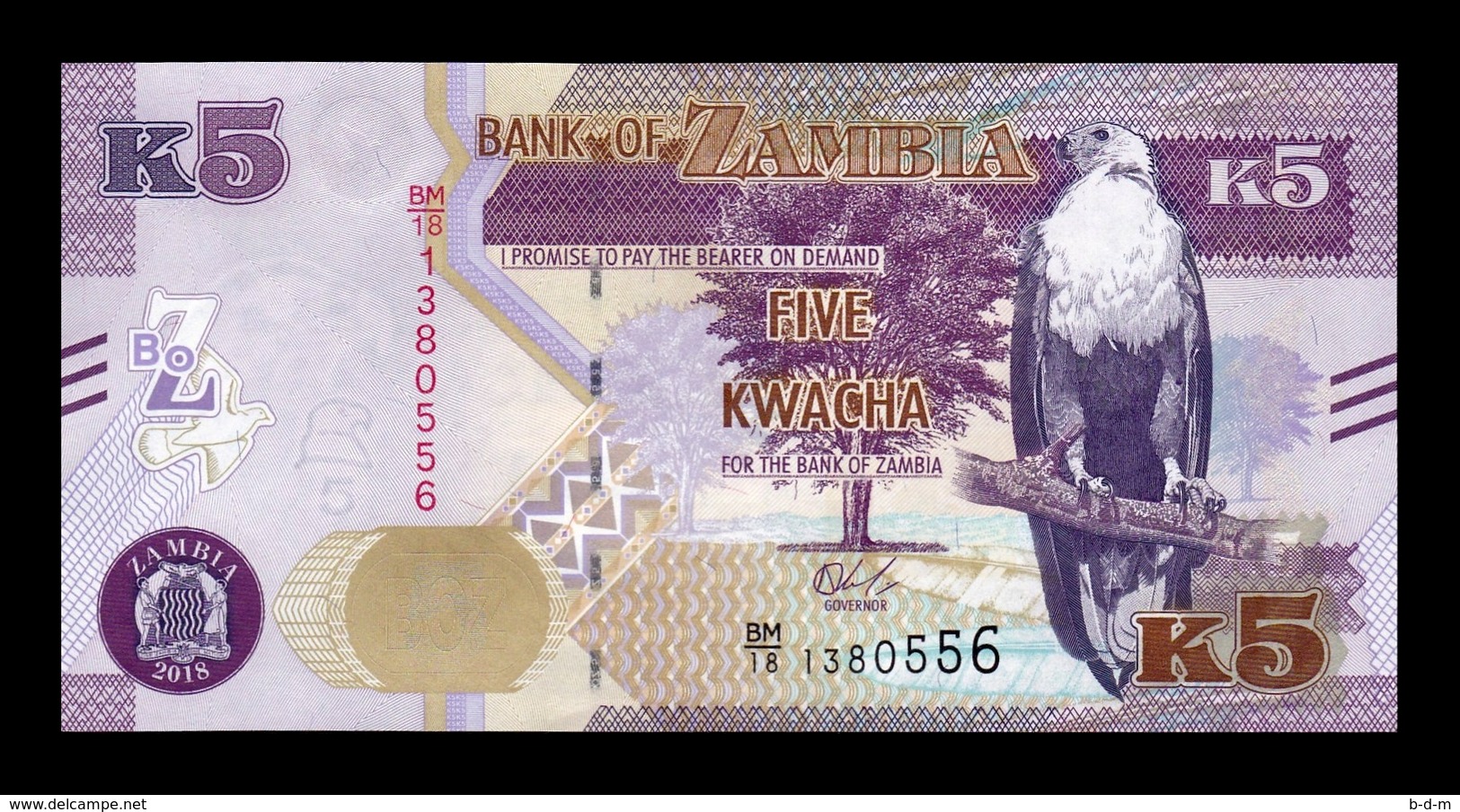 Zambia 5 Kwacha 2018 (2019) Pick 57 New SC UNC - Zambia