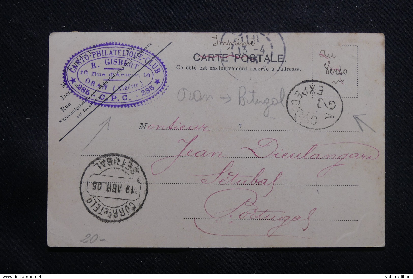PORTUGAL - Cachet De Taxe Sur Carte Postale D'Algérie Pour Setúbal En 1905 - L 54937 - Covers & Documents