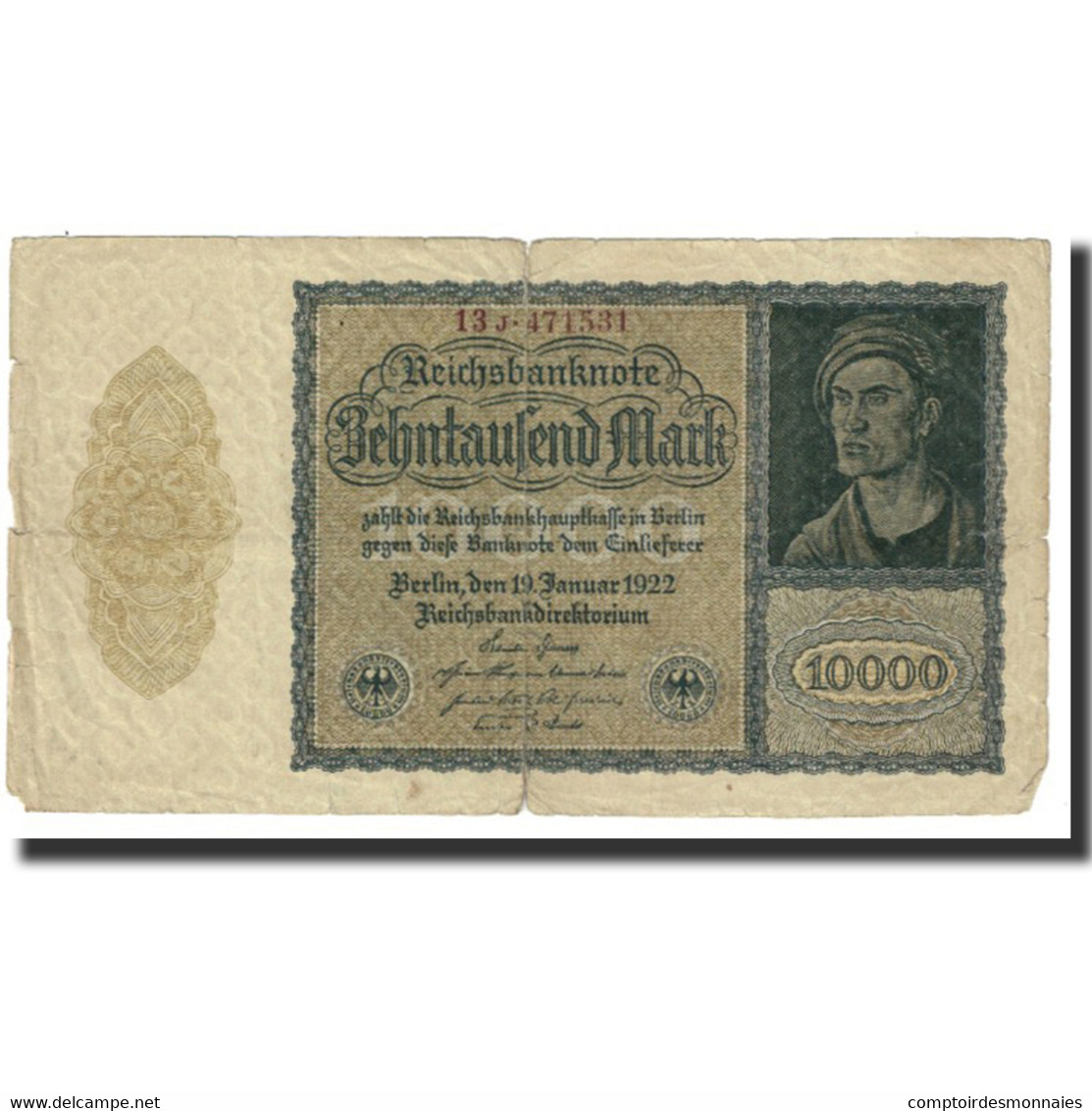 Billet, Allemagne, 10,000 Mark, 1922, 1922-01-19, KM:71, TB - 10000 Mark