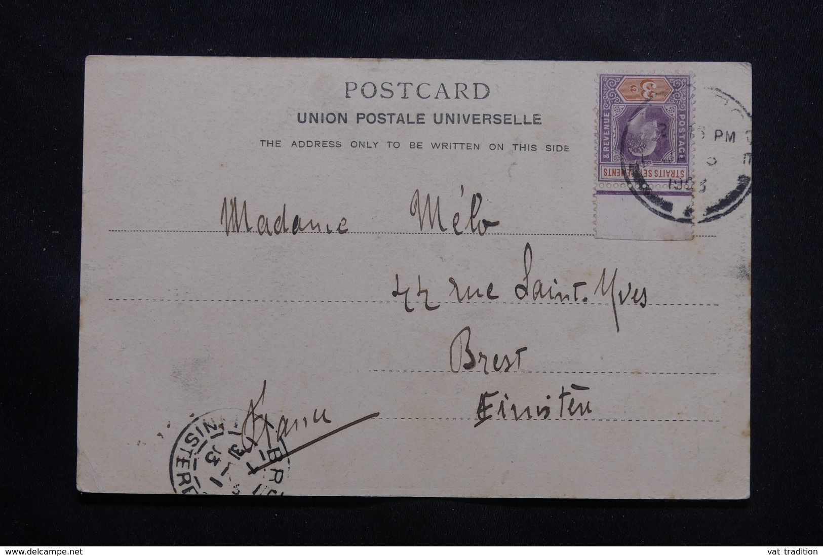 SINGAPOUR - Affranchissement Plaisant De Singapour Sur Carte Postale En 1903 Pour La France - L 54940 - Singapur (...-1959)