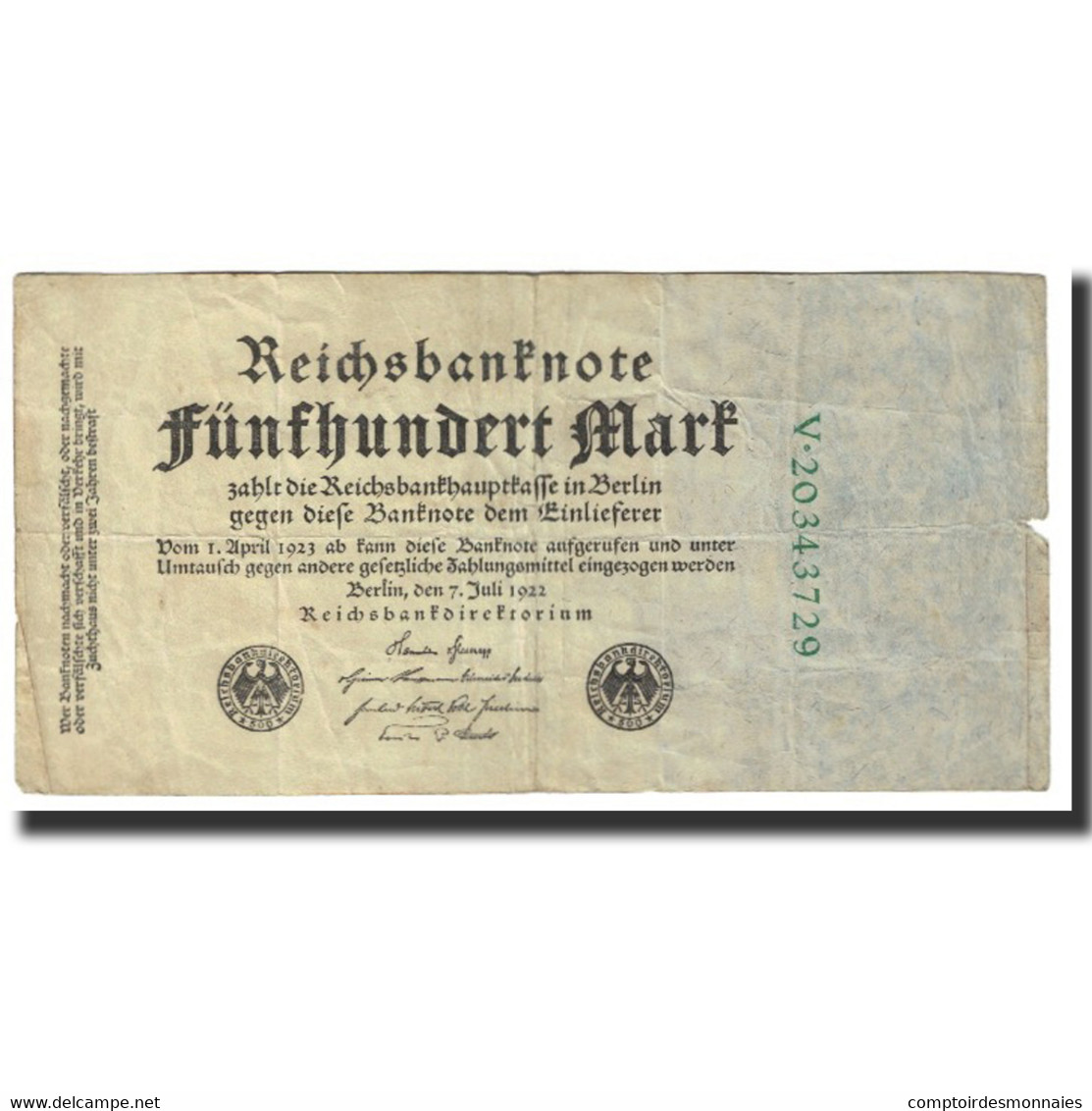 Billet, Allemagne, 500 Mark, 1922, 1922-07-07, KM:74c, TB - 500 Mark