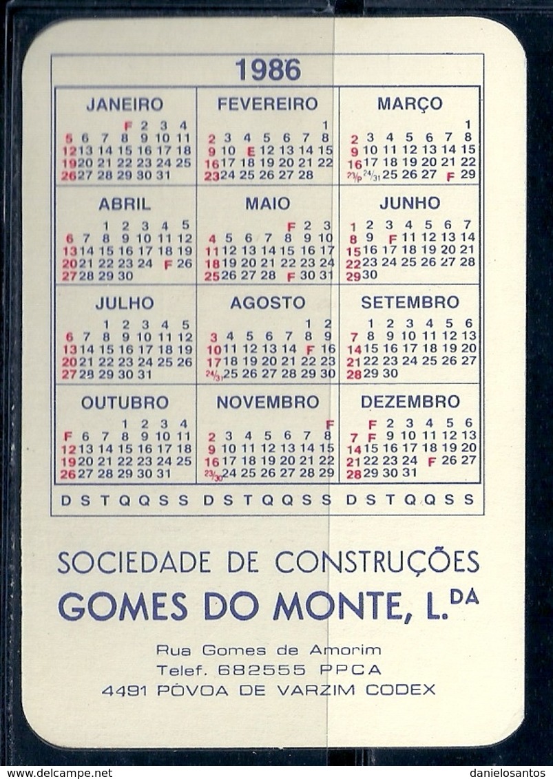 1986 Pocket Calendar Calandrier Calendario Portugal Futebol Soccer Futebol Feminino Grupo Desportivo As Poveiras - Grand Format : 1981-90