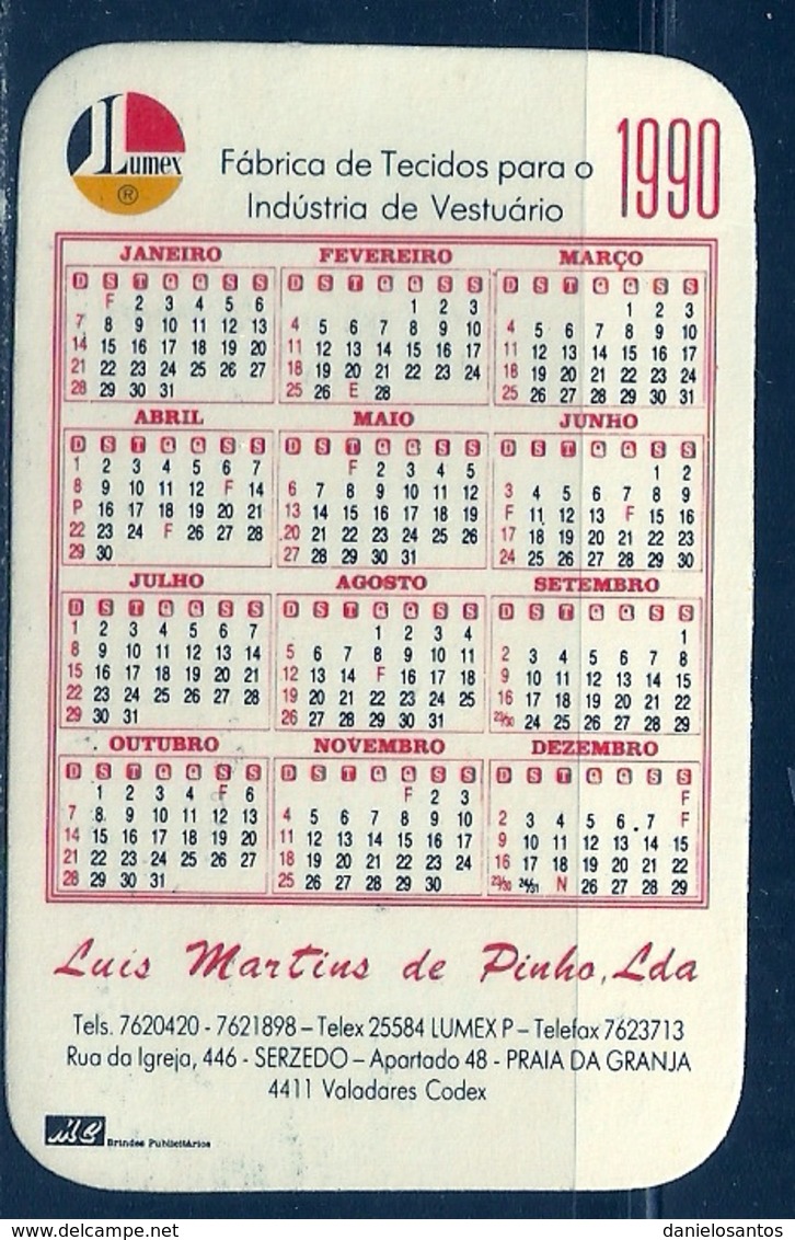1990 Pocket Calendar Calandrier Calendario Portugal Futebol Soccer Futebol Lumex - Grand Format : 1981-90