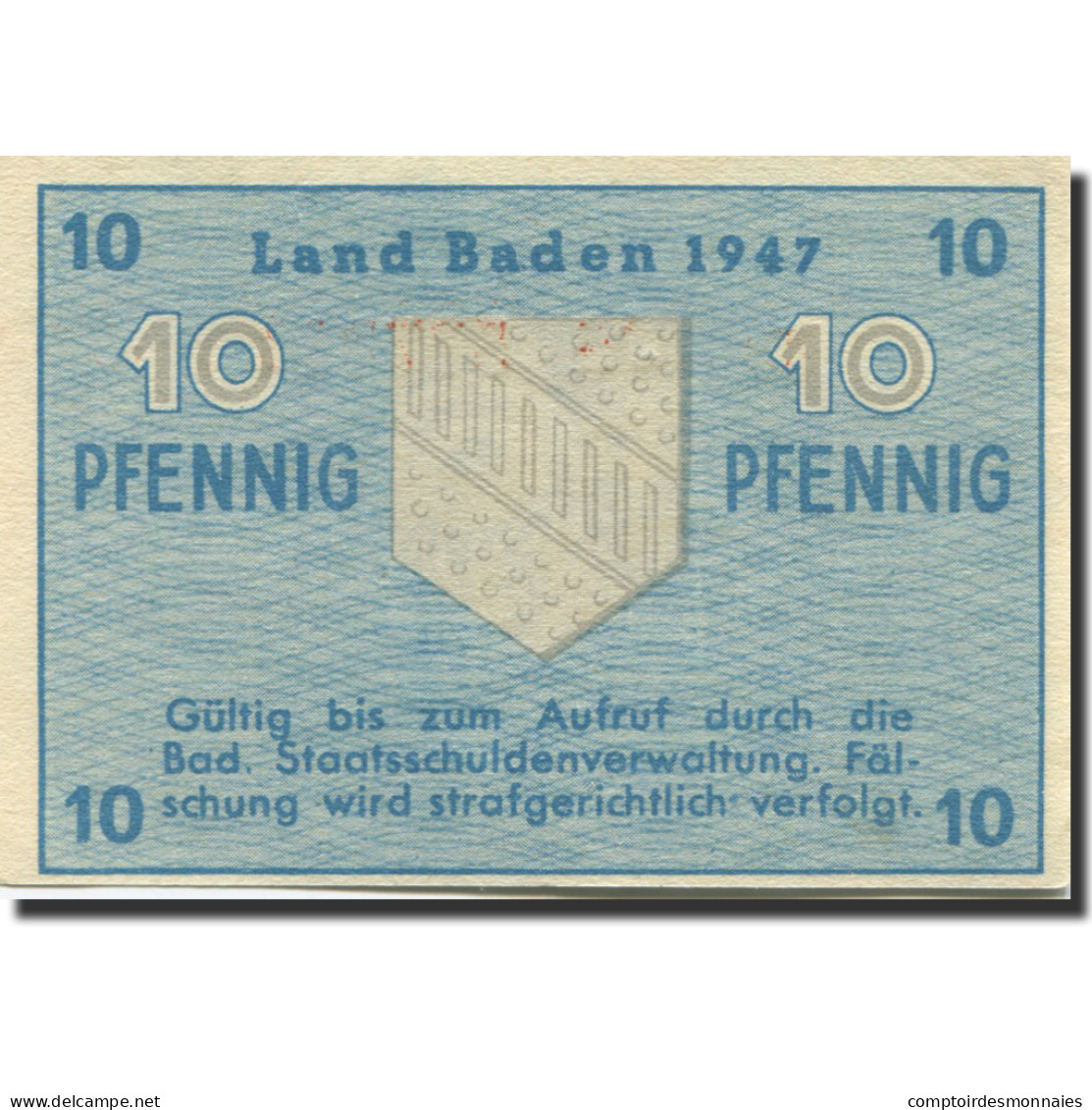 Billet, Allemagne, Baden, 10 Pfennig, 1947, KM:S1002a, SPL+ - Otros & Sin Clasificación