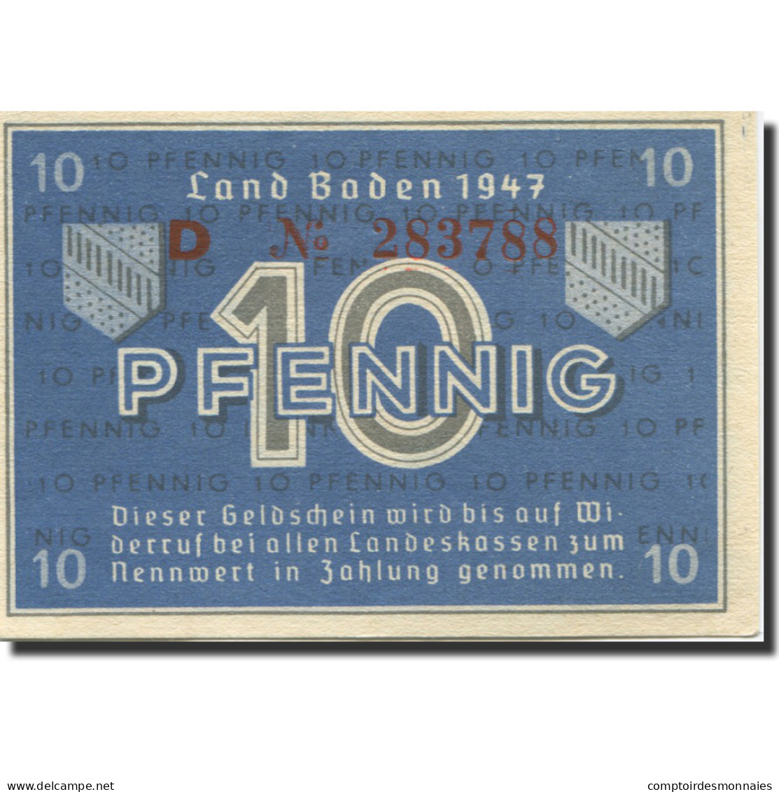 Billet, Allemagne, Baden, 10 Pfennig, 1947, KM:S1002a, SPL - Sonstige & Ohne Zuordnung