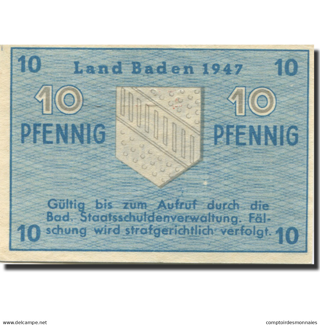 Billet, Allemagne, Baden, 10 Pfennig, 1947, KM:S1002a, SPL - Autres & Non Classés