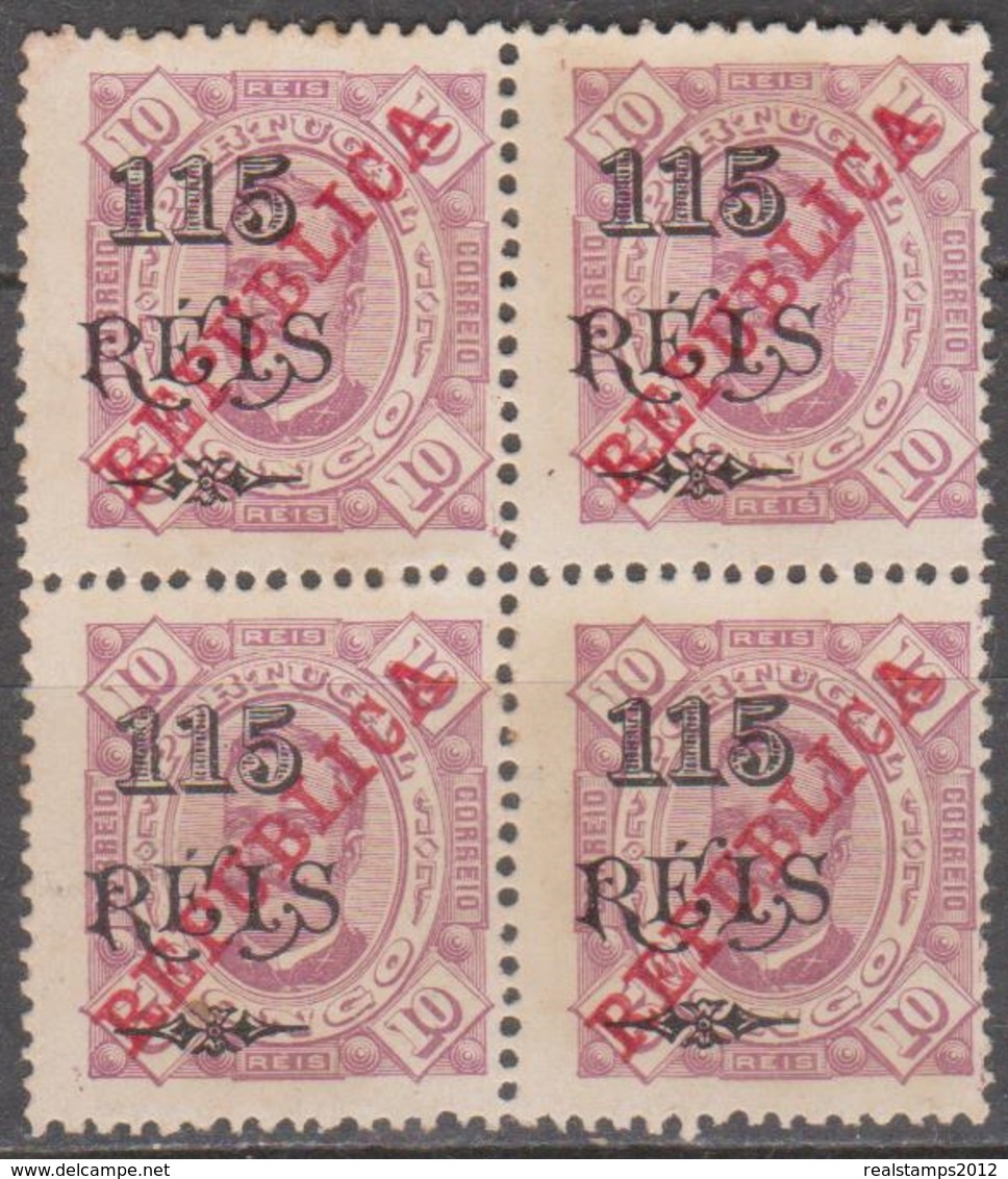 CONGO-1915- D. Carlos I, C/ Sobga «REPUBLICA» 115 R. S/ 10 R. (QUADRA)   D.12 3/4   P. Porc.  (*) MNG MUNDIFIL  Nº 125 - Portuguese Congo