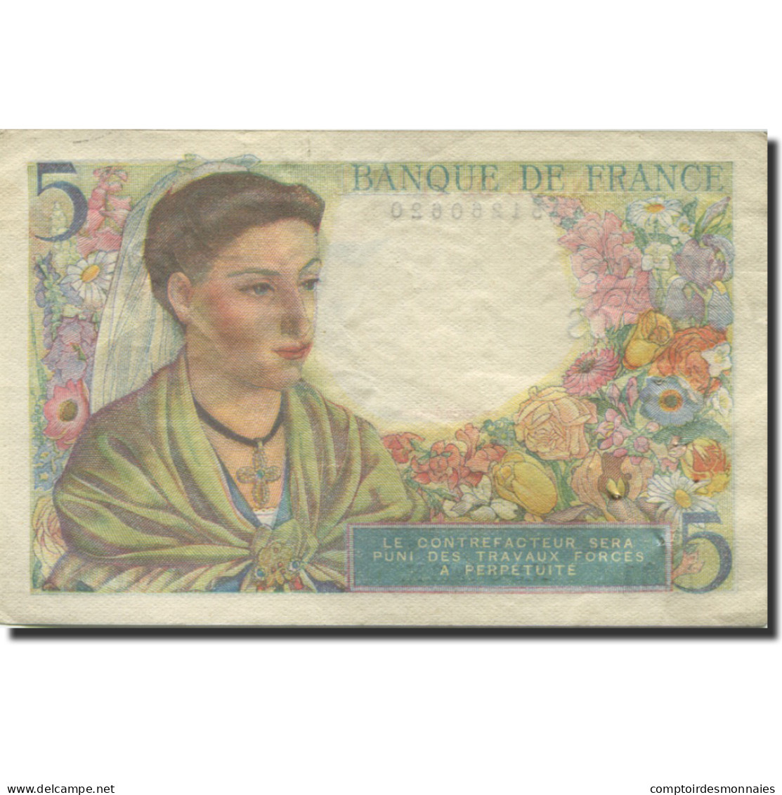 France, 5 Francs, Berger, 1943, 1943-08-05, SUP, Fayette:05.03, KM:98a - 5 F 1943-1947 ''Berger''