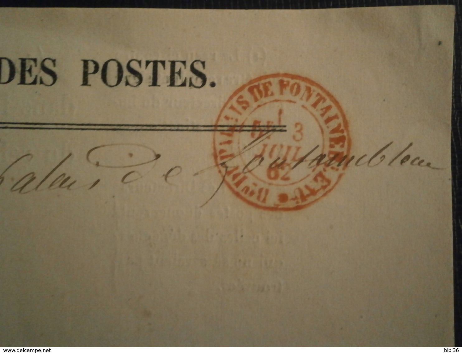 FRANCE DIRECTION GENERALE POSTE PALAIS FONTAINEBLEAU CONTRE SEING DEPECHE ESTAFETTE ENVELOPPE LETTRE COURRIER PLI COVER - 1849-1876: Klassieke Periode