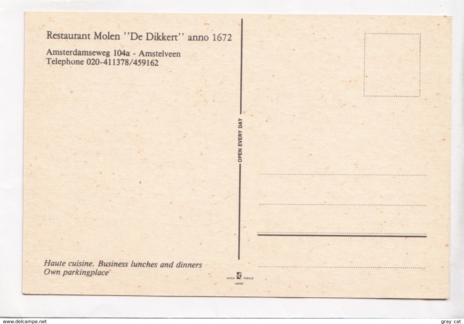 Restaurant Molen "De Dikkert", Amstelveen, Unused Postcard [23992] - Amstelveen