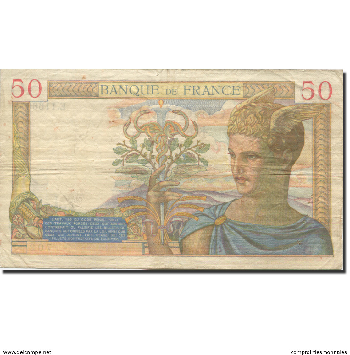 France, 50 Francs, Cérès, 1939, 1939-12-07, TTB, Fayette:18.35, KM:85b - 50 F 1934-1940 ''Cérès''