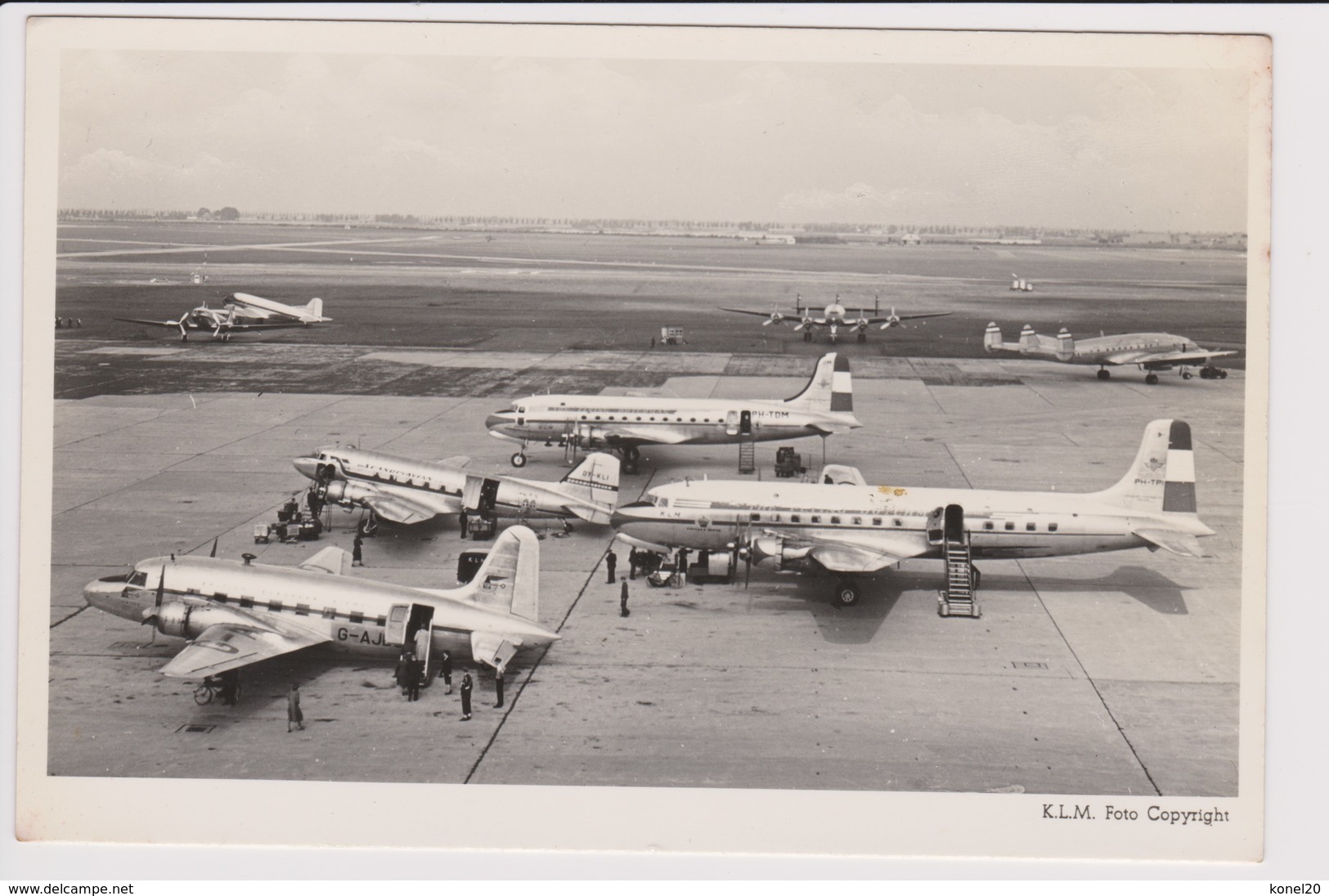 Vintage Rppc KLM K.L.M Royal Dutch Airlines Douglas Dc-6 & Constellation @ Schiphol Amsterdam Airport - 1919-1938: Fra Le Due Guerre
