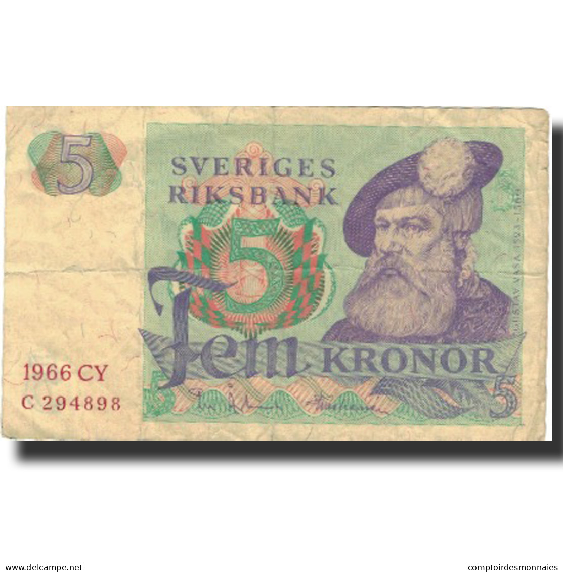 Billet, Suède, 5 Kronor, 1966, 1966, KM:51a, TB - Suède