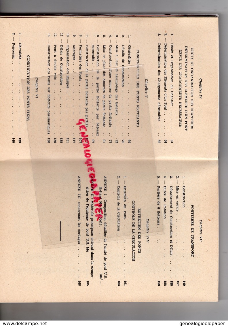 49- ANGERS - LIVRE ECOLE APPLICATION DU GENIE -NOTICE PONT US FLOTTANT M4-1955- - Bateau