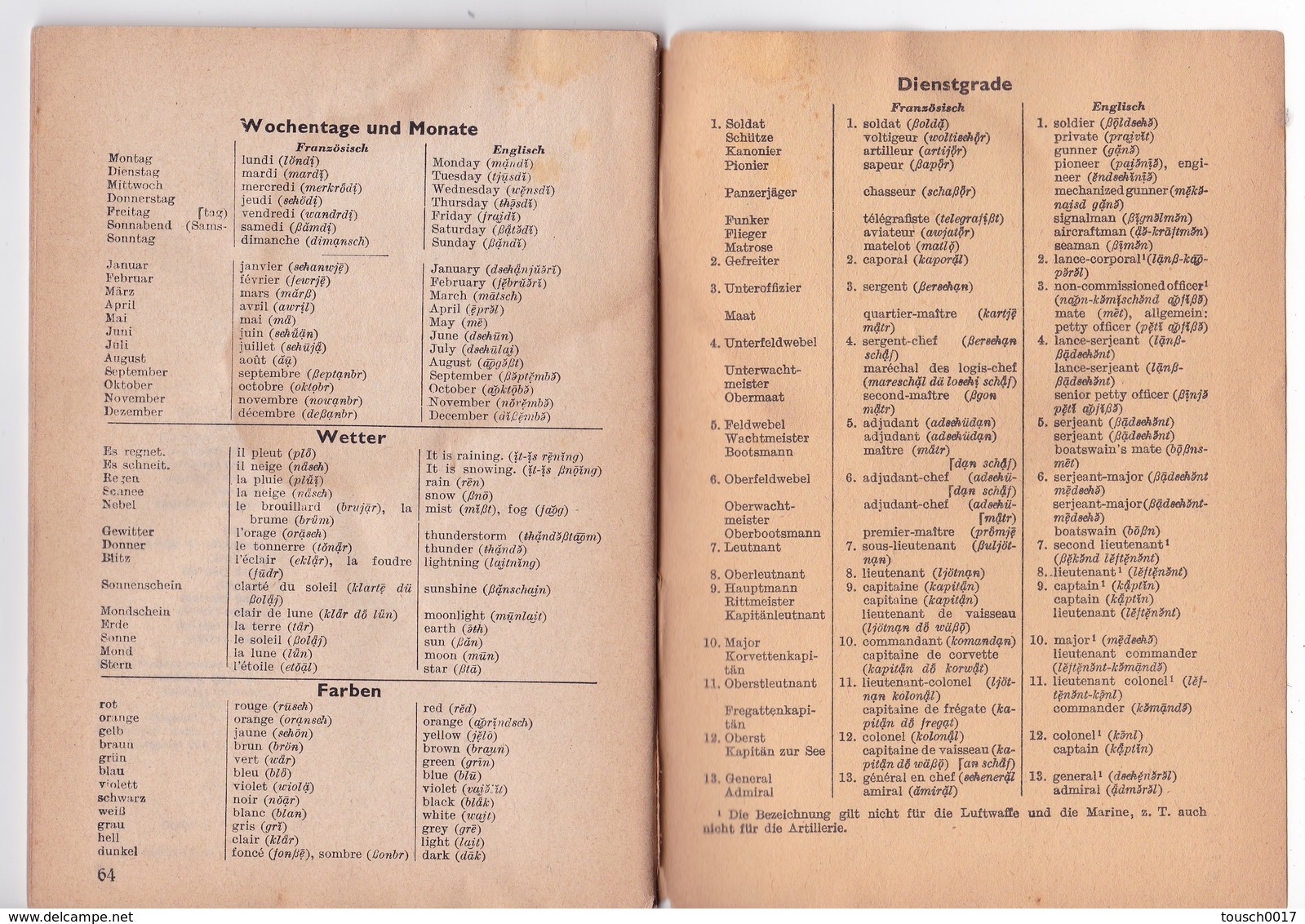 Petit Dictionnaire Armée Allemande 1941 - Bilderduden Für Soldaten Wehrmacht - 1939-45