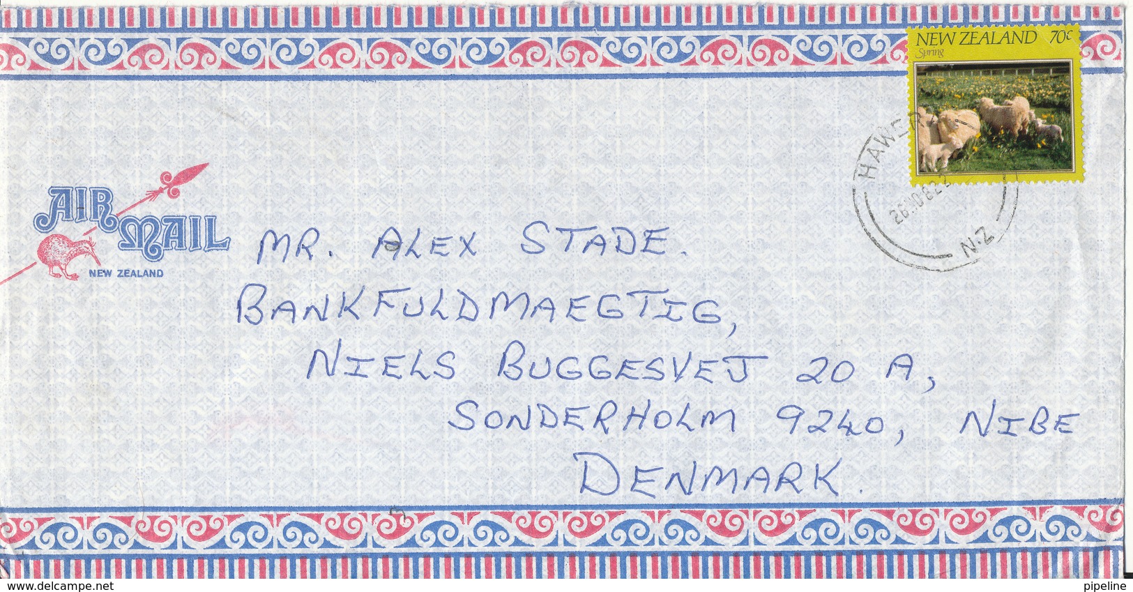 New Zealand Air Mail Cover Sent To Denmark 26-11-1982 Single Franked - Luchtpost