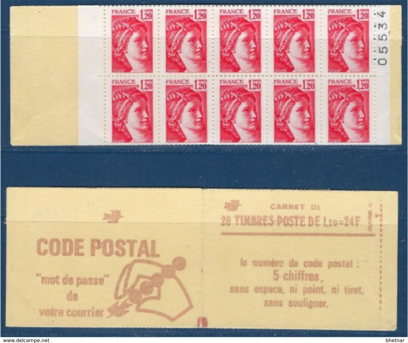 FR Carnet YT 1974-C4 " 20 Sabine 1F20 Rouge, Gomme Brillante " Sans Conf Ouvert Numéroté - Otros & Sin Clasificación