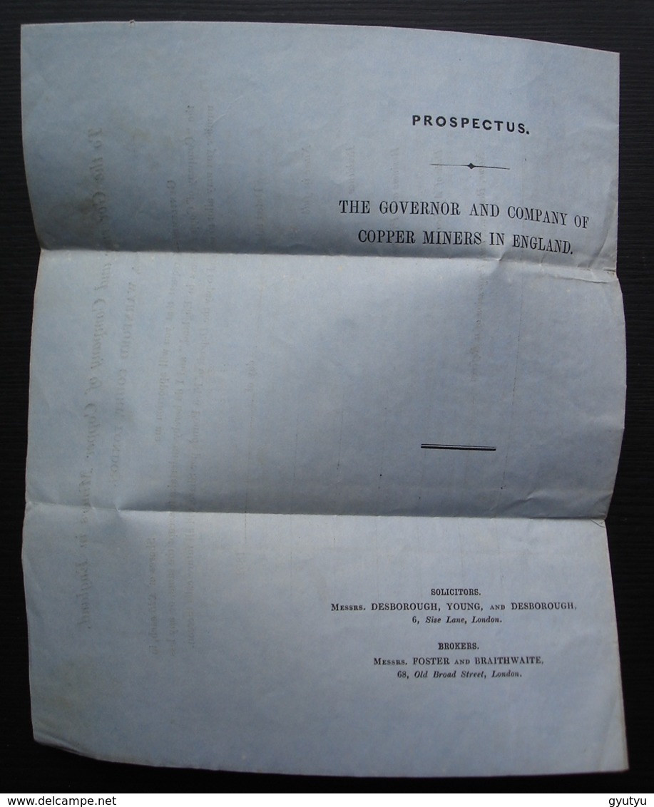 Great Britain, England 1852 Prospectus : The Governor And Company Of Cooper Miners To Newport Isle Of Wight, See Picture - Cartas & Documentos