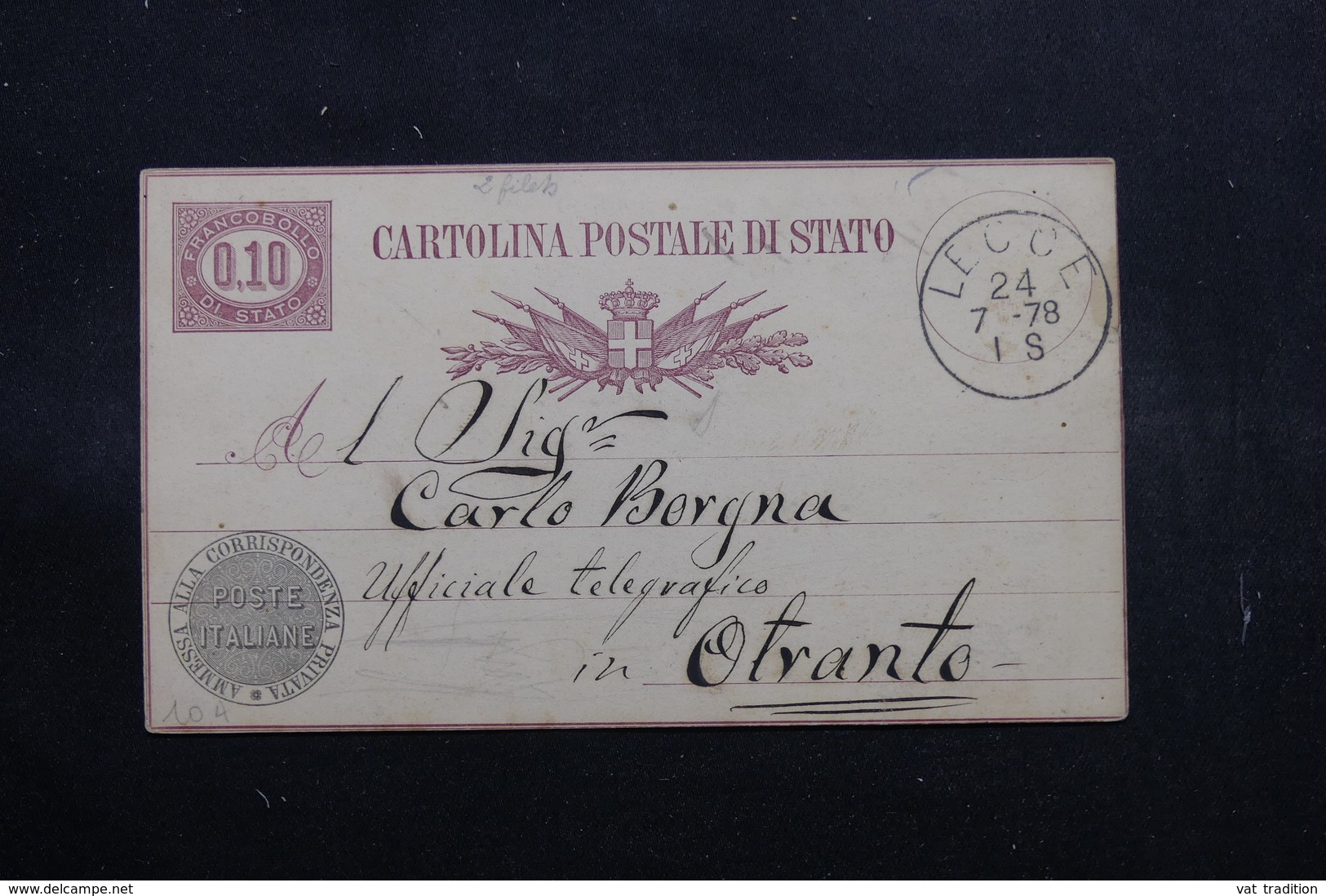 ITALIE - Entier Postal De Lecce En 1878 Pour Otranto - L 55043 - Ganzsachen