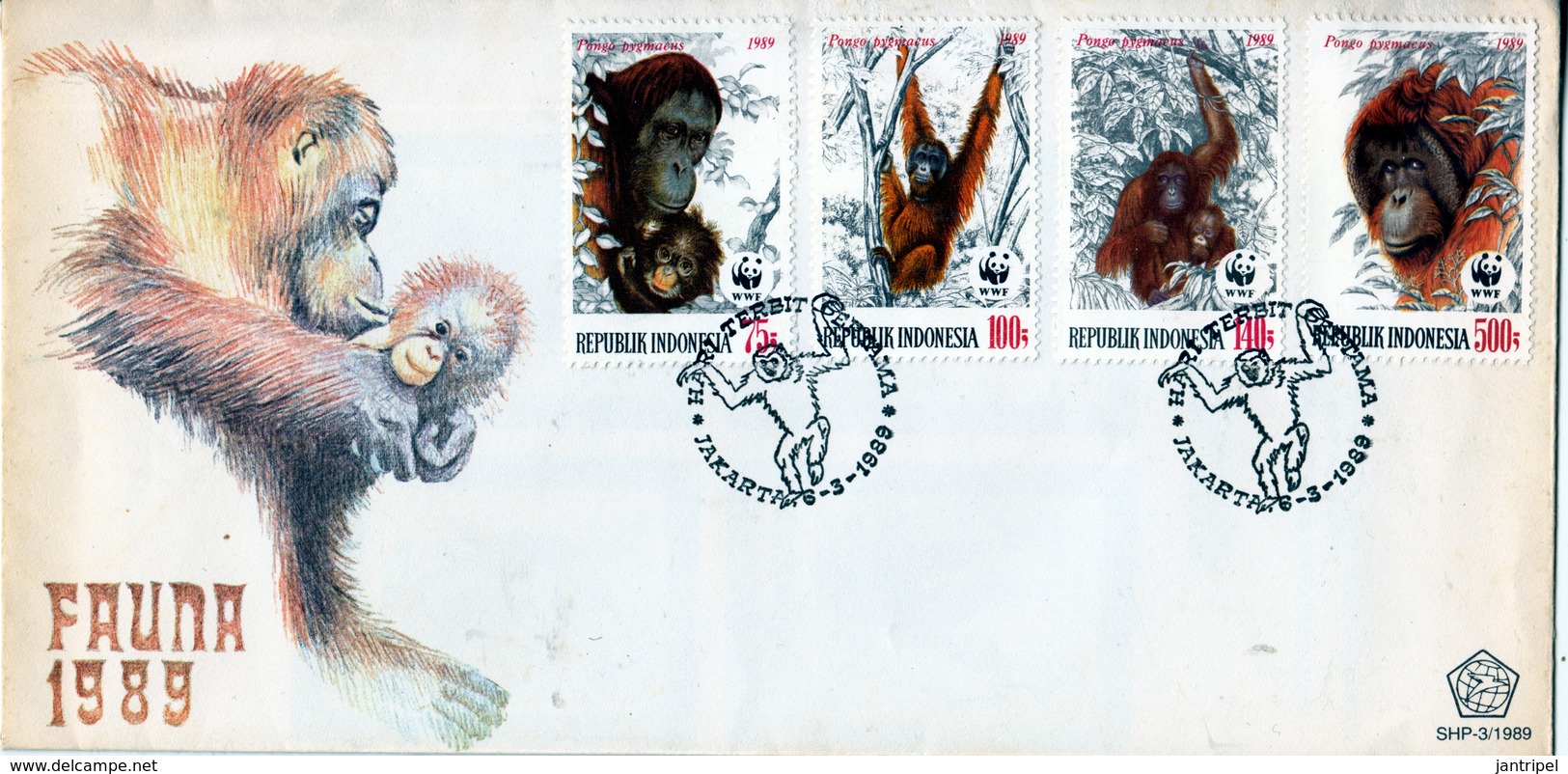 INDONESIA  1989 FDC  ORANG UTAN  COMPLETE SET         MONKEY       ORANG UTAN   WILDLIFE PROTECTION - Indonesia