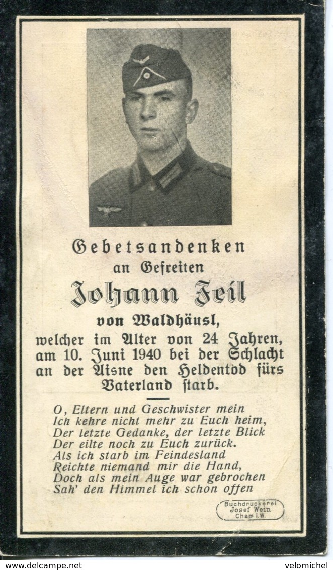 Ardennes.ROCHE. 1940. Sterbebild Avis Décès Soldat Allemand - 1939-45
