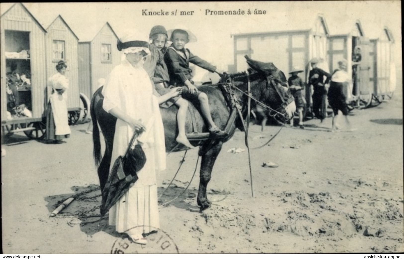 Cp Knokke Heist Westflandern, Promenade A Ane, Kinder Reiten Am Strand Auf Einem Esel, Badegäste - Otros & Sin Clasificación