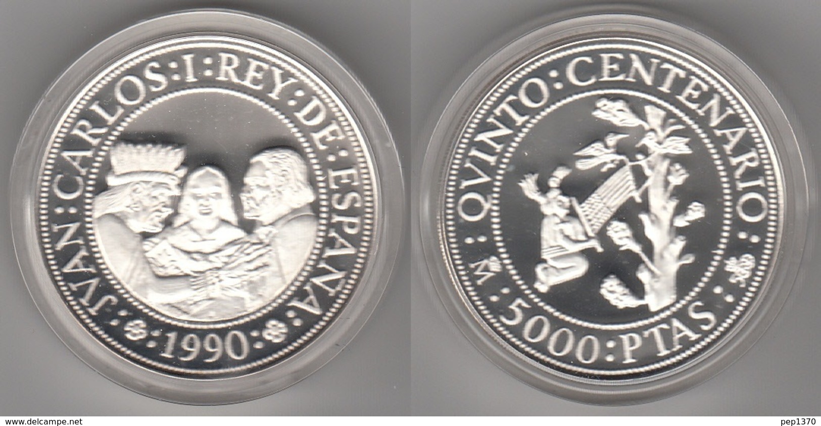 ESPAÑA 1990 - QUINTO CENTENARIO - MONEDA DE 5000 PESETAS DE PLATA - INDIGENAS - 2ª SERIE - 5 000 Pesetas