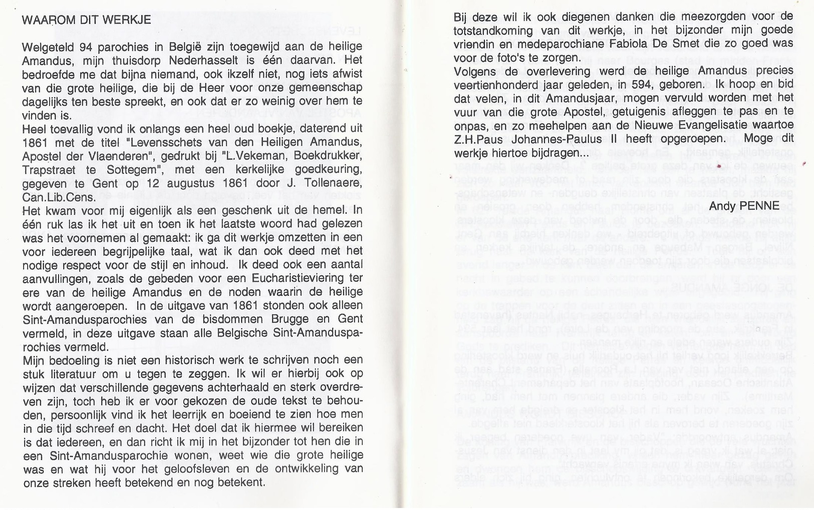 LEVENSSCHETS VAN DE H. AMANDUS APOSTEL VAN VLAANDEREN VIANE SMEEREBBE ASPELARE WAARBEKE DENDERHOUTEM 2 X NEDERHASSELT + - History