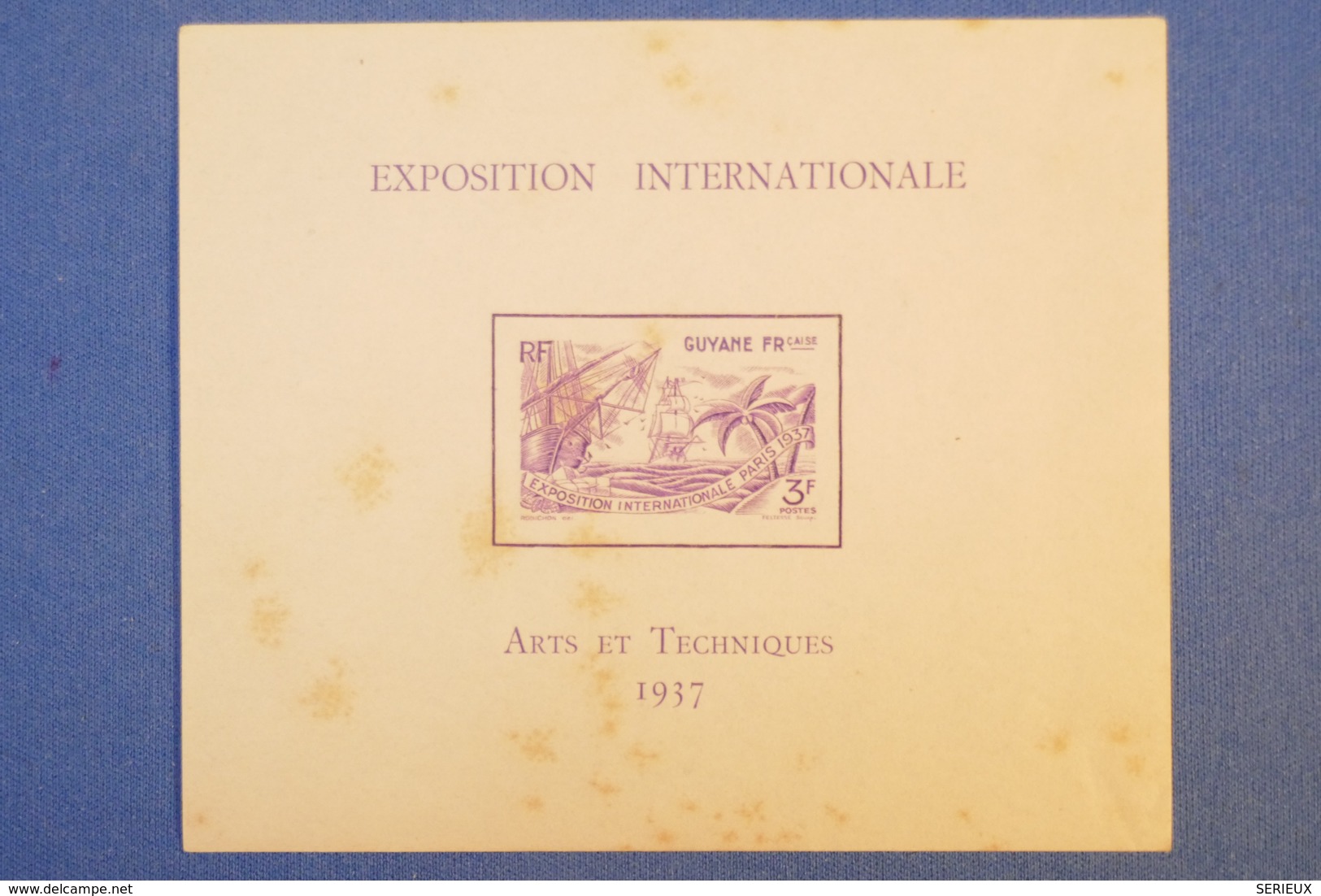 B50 GUYANNE FRANCAISE  FEUILLET  LUXE 1937 EXPOSITION INTERNATIONALE - Brieven En Documenten