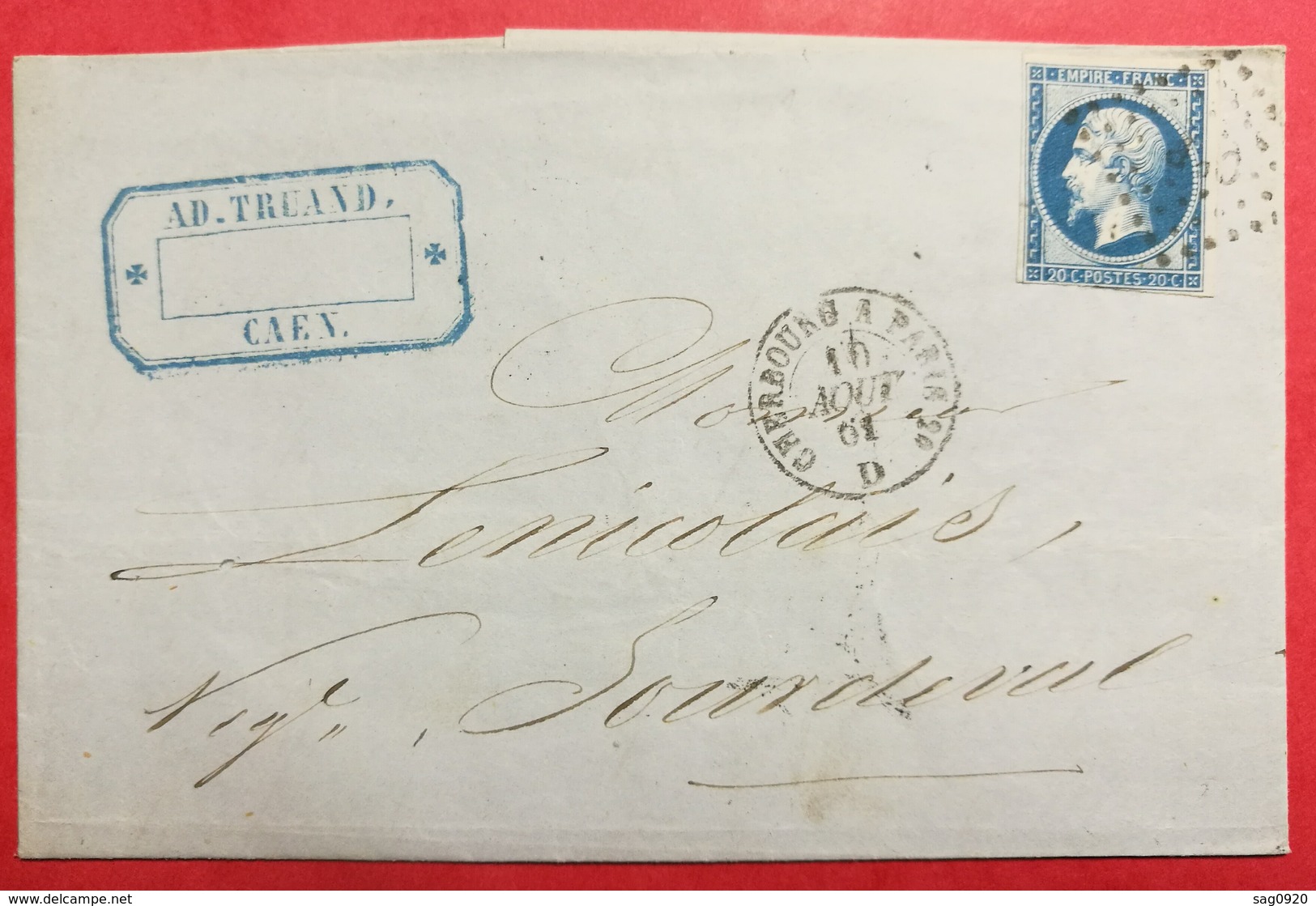 Lettre Avec Cachet Ambulant CHERBOURG A PARIS.Losange Des Ambulants Sur N°14 - 1849-1876: Période Classique